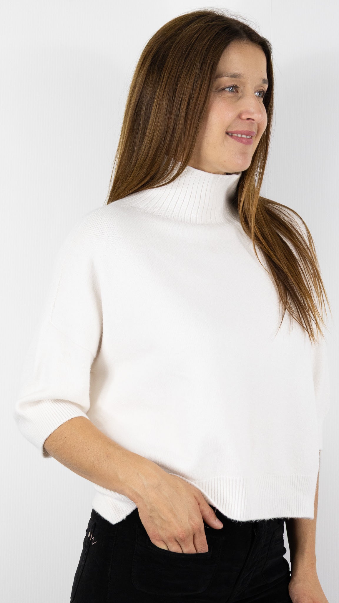 PULL COL CHEMINEE MANCHES 3/4 ALEXANDRE LAURENT L8427#COLOR_ECRU