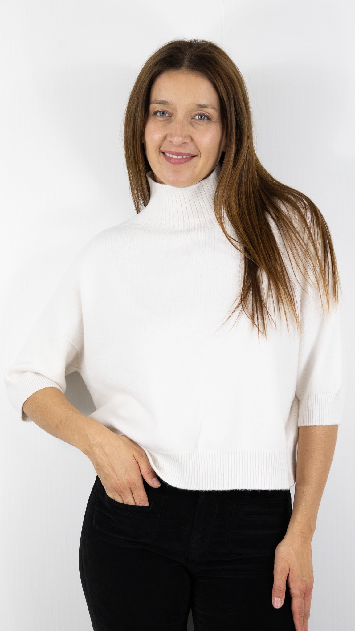 PULL COL CHEMINEE MANCHES 3/4 ALEXANDRE LAURENT L8427#COLOR_ECRU