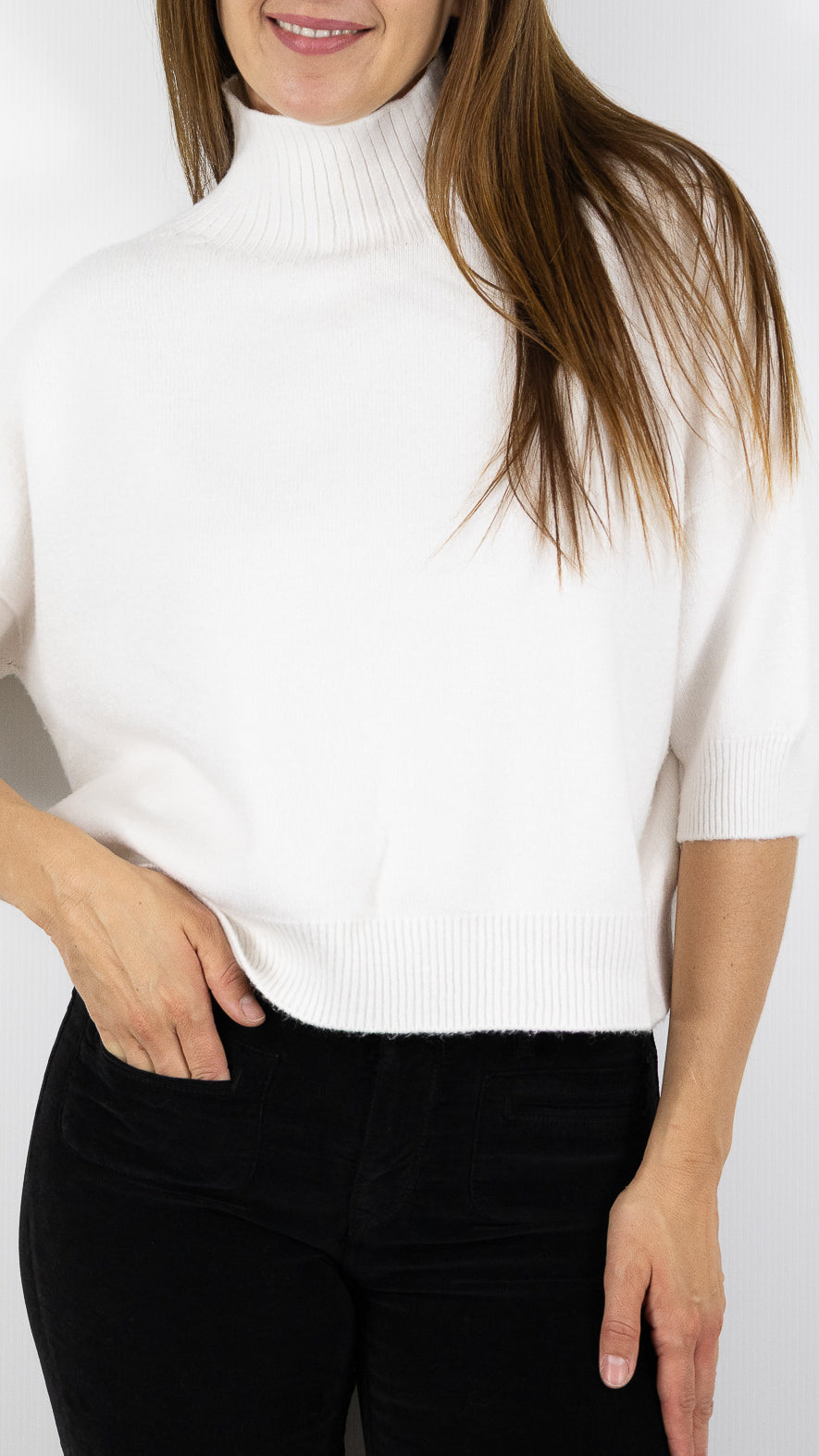 PULL COL CHEMINEE MANCHES 3/4 ALEXANDRE LAURENT L8427#COLOR_ECRU