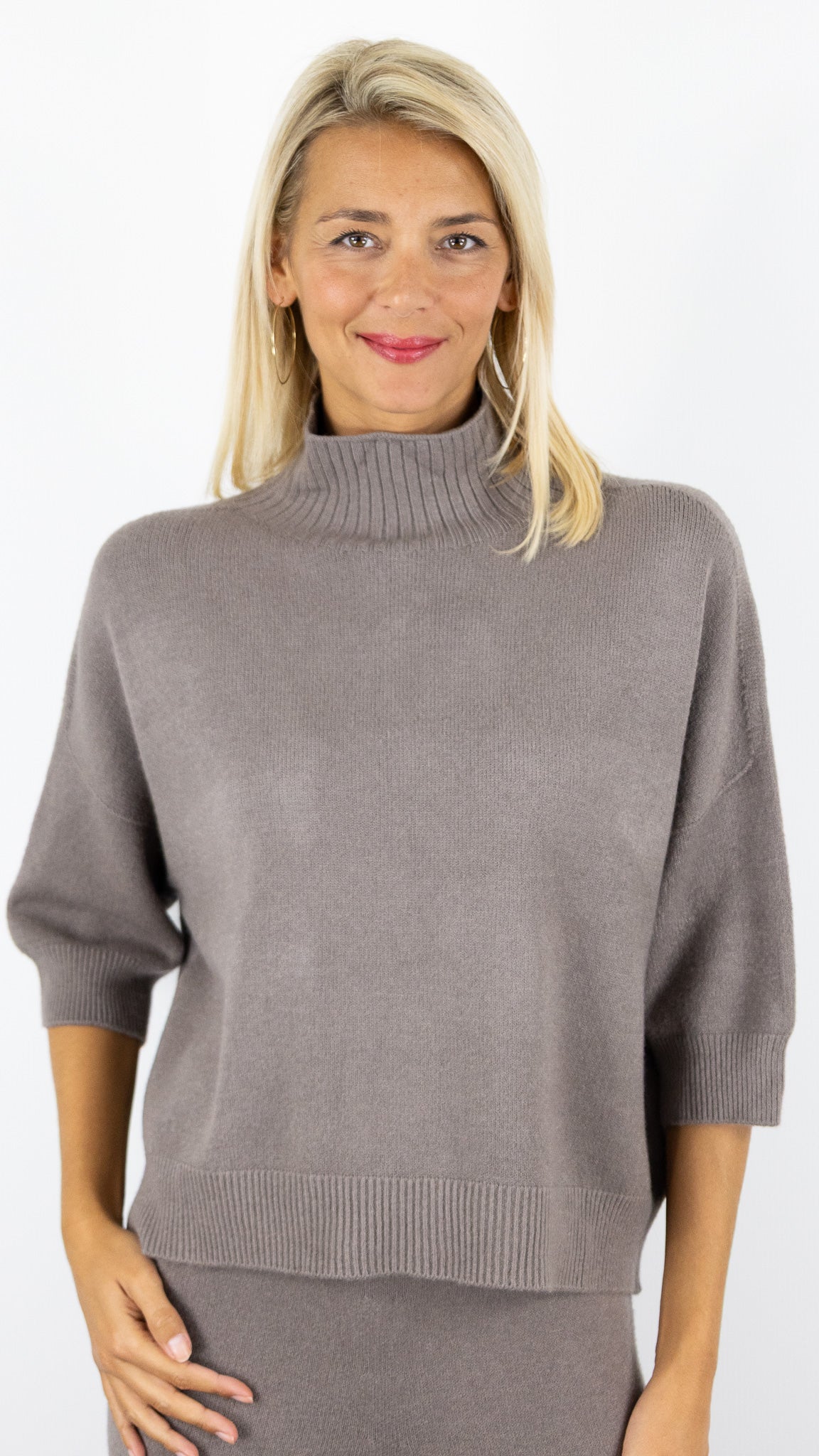 PULL COL CHEMINEE MANCHES 3/4 ALEXANDRE LAURENT L8427#COLOR_TORTORA/TAUPE