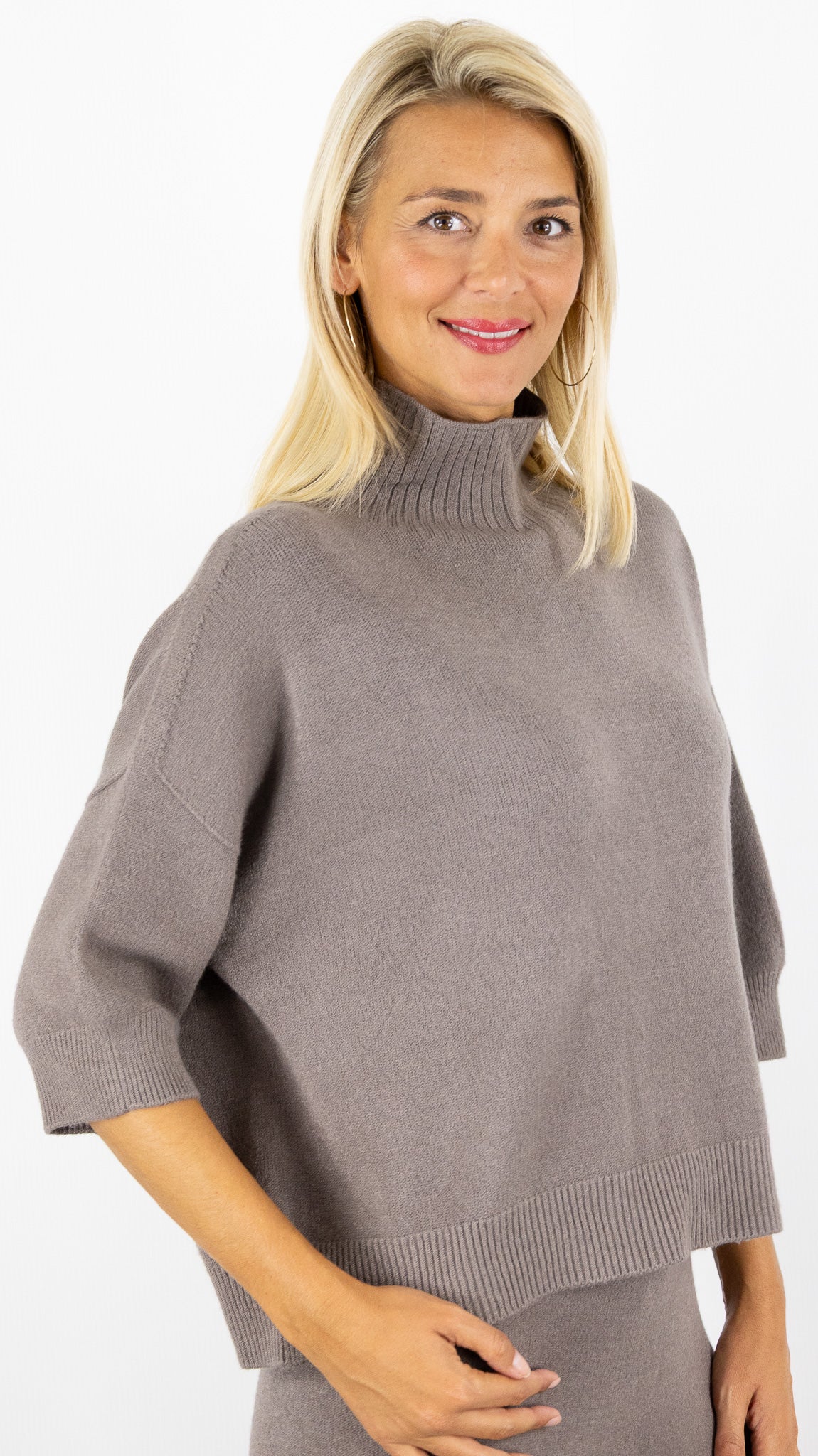 PULL COL CHEMINEE MANCHES 3/4 ALEXANDRE LAURENT L8427#COLOR_TORTORA/TAUPE