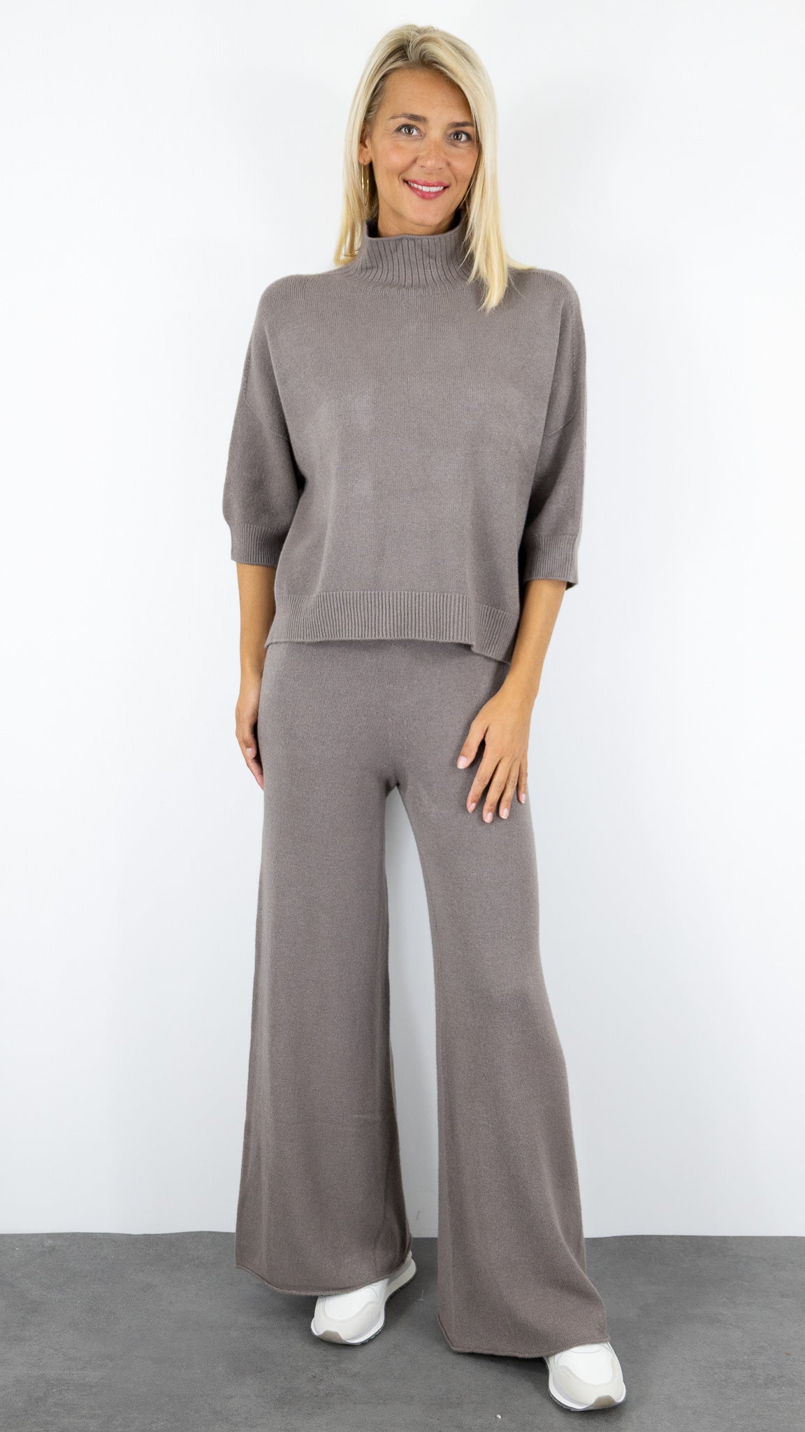 PULL COL CHEMINEE MANCHES 3/4 ALEXANDRE LAURENT L8427#COLOR_TORTORA/TAUPE