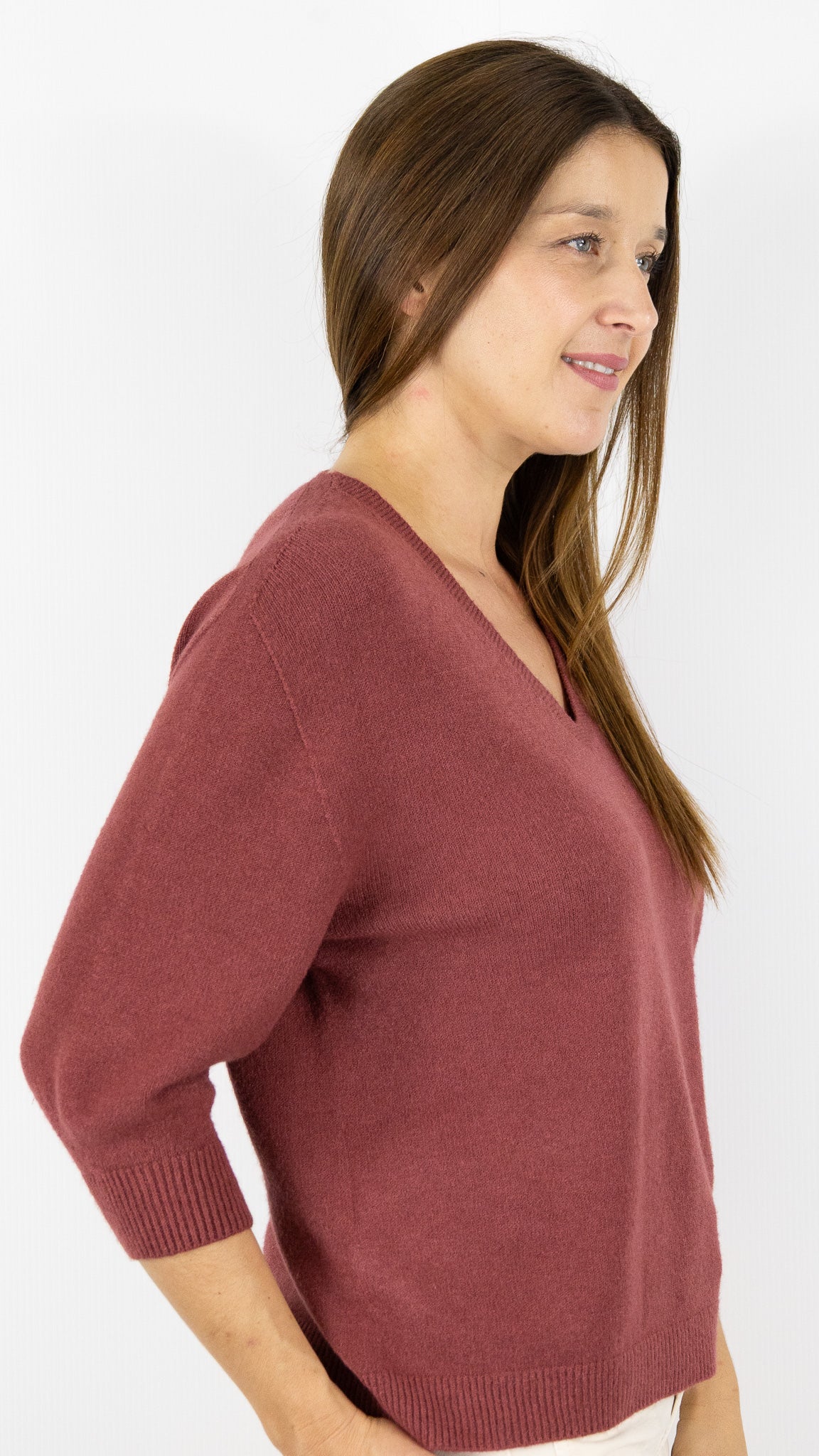 PULL V MANCHES 3/4 ALEXANDRE LAURENT L8434#COLOR_CHILI/BRIQUE