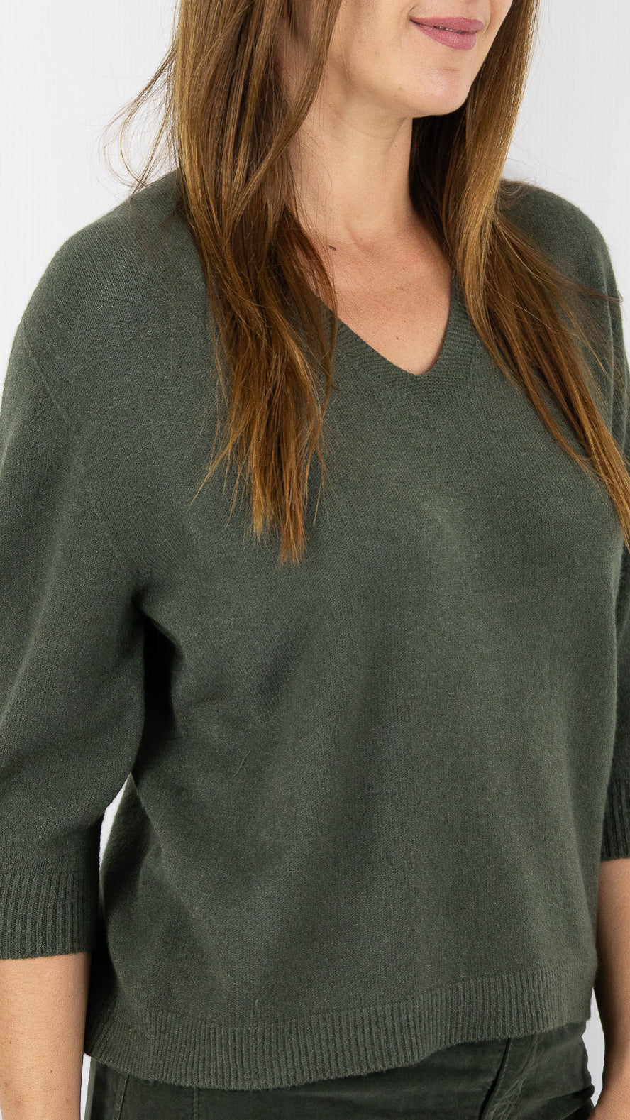 PULL V MANCHES 3/4 ALEXANDRE LAURENT L8434#COLOR_MILITAIRE/KAKI