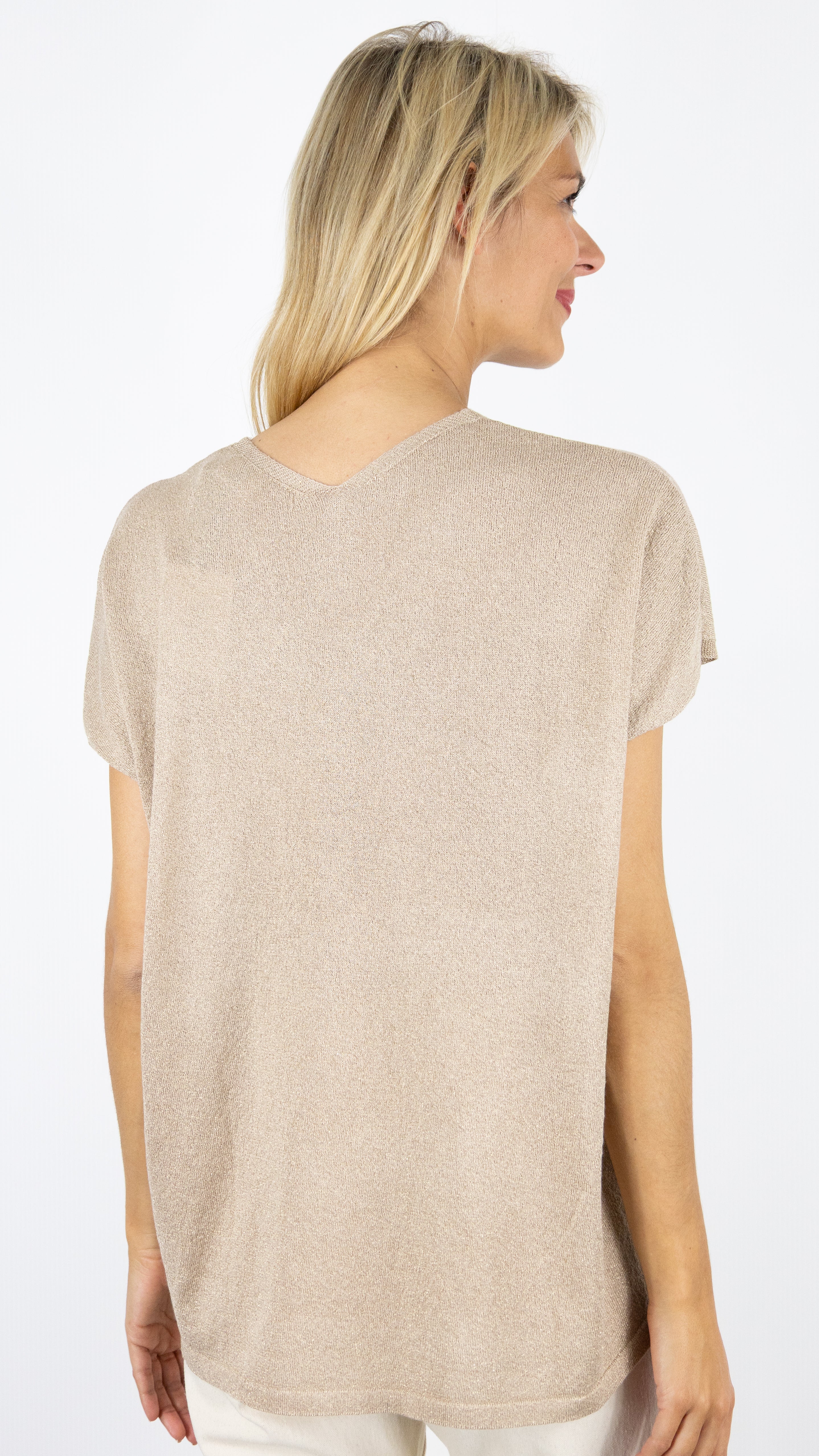 PULL A PAILLETTES DORE COL V MANCHES COURTES AN'GE LANDREW#COLOR_SABLE