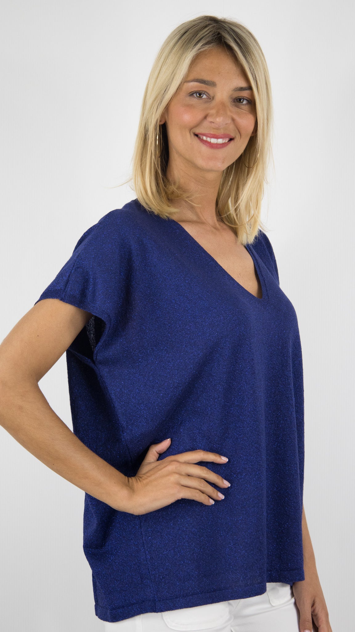 PULL A PAILLETTES DORE COL V MANCHES COURTES AN'GE LANDREW#COLOR_MARINE