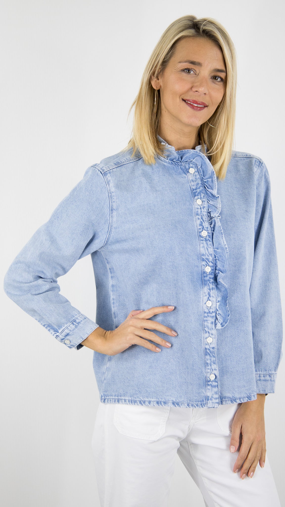 CHEMISE EN JEANS VOLANTEE POUR FEMME DES PETITS HAUTS LASSA