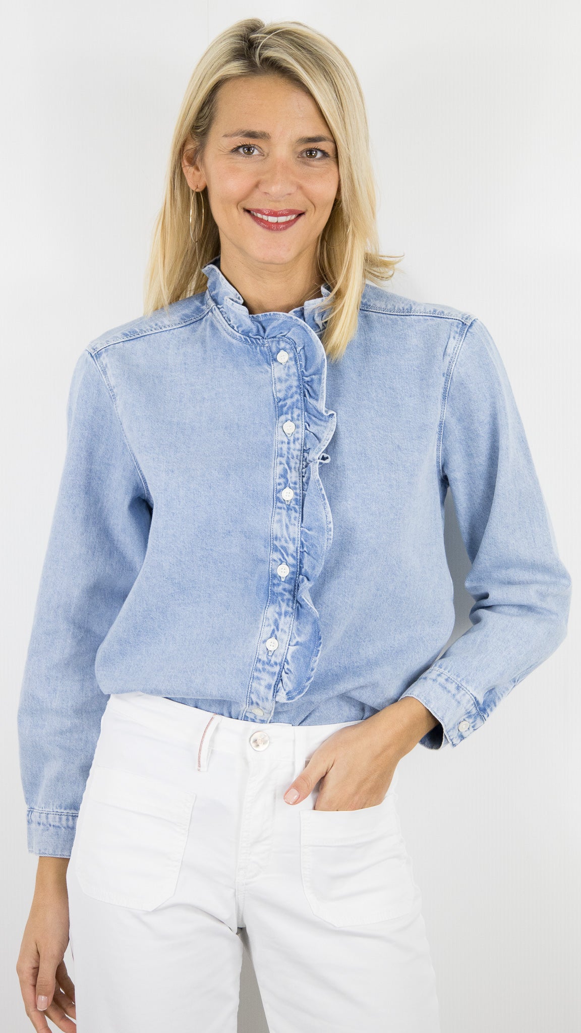 CHEMISE EN JEANS VOLANTEE POUR FEMME DES PETITS HAUTS LASSA
