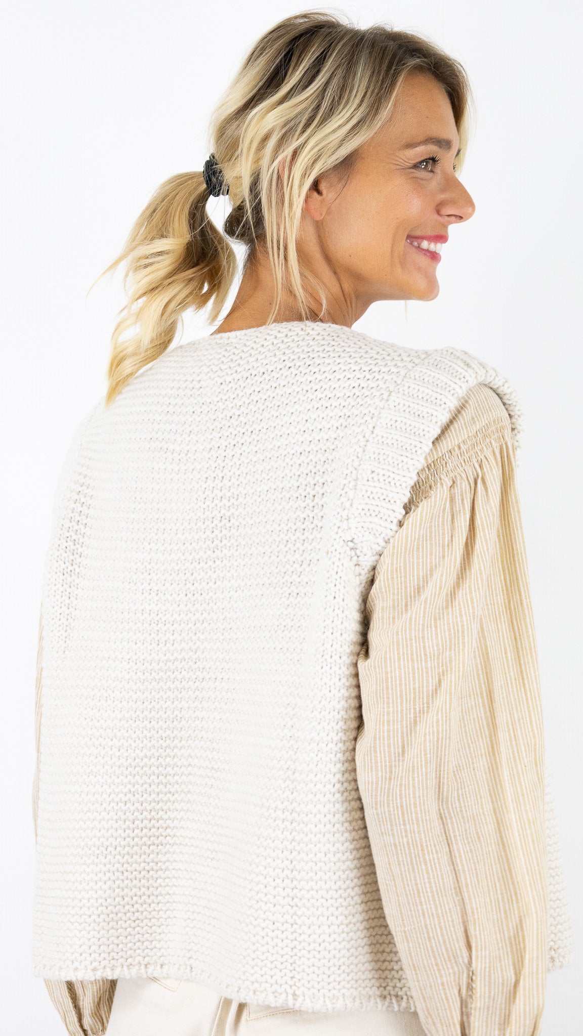 GILET SANS MANCHES GROSSE MAILLE FEMME AN'GE LEGRINGOU#COLOR_ECRU