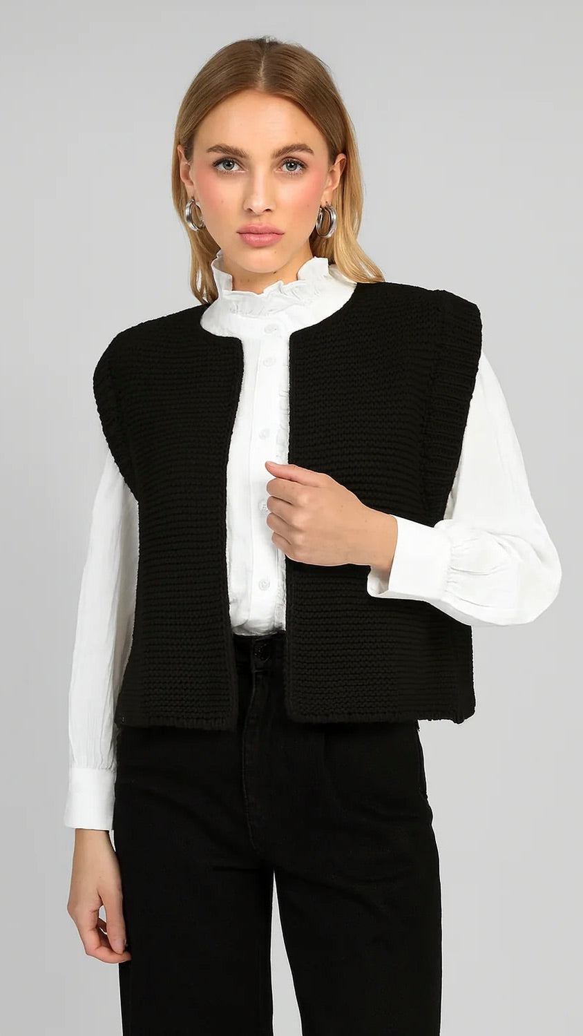 GILET SANS MANCHES GROSSE MAILLE FEMME AN'GE LEGRINGOU#COLOR_NOIR