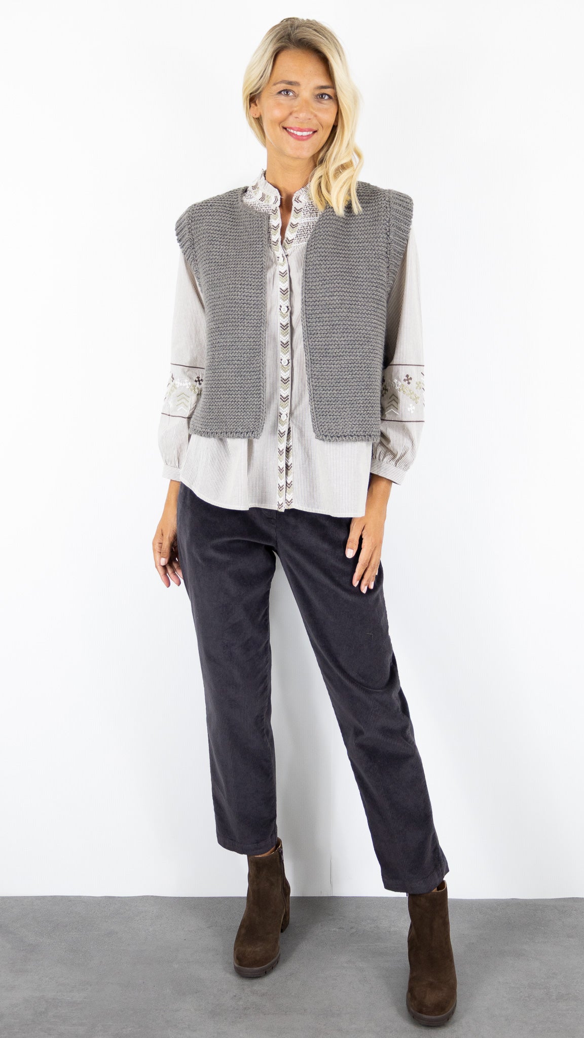 GILET SANS MANCHES GROSSE MAILLE FEMME AN'GE LEGRINGOU#COLOR_TAUPE