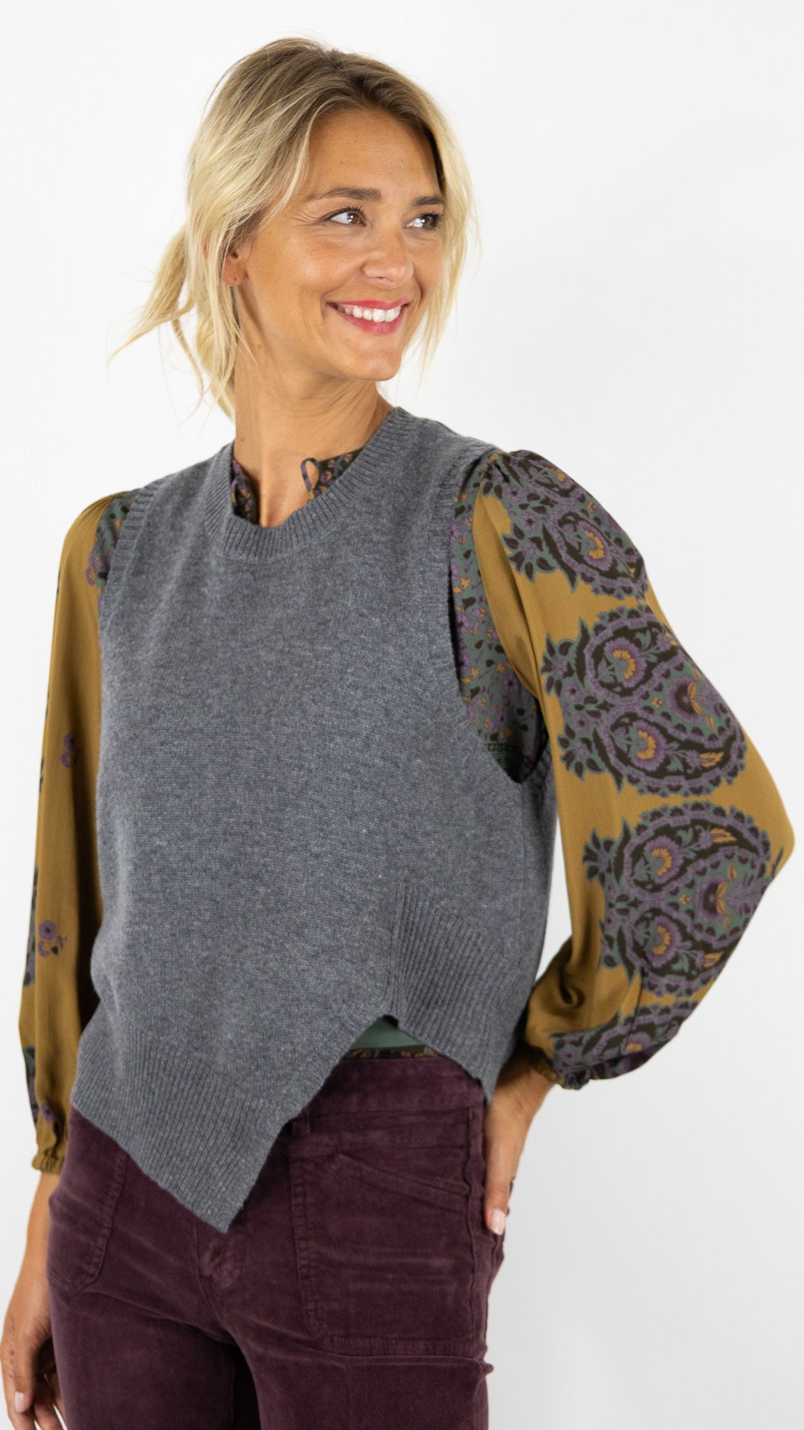 PULL SANS MANCHES DESTRUCTURE EN CACHEMIRE FEMME NOT SHY LEIRE#COLOR_GRIS CHINE FONCE