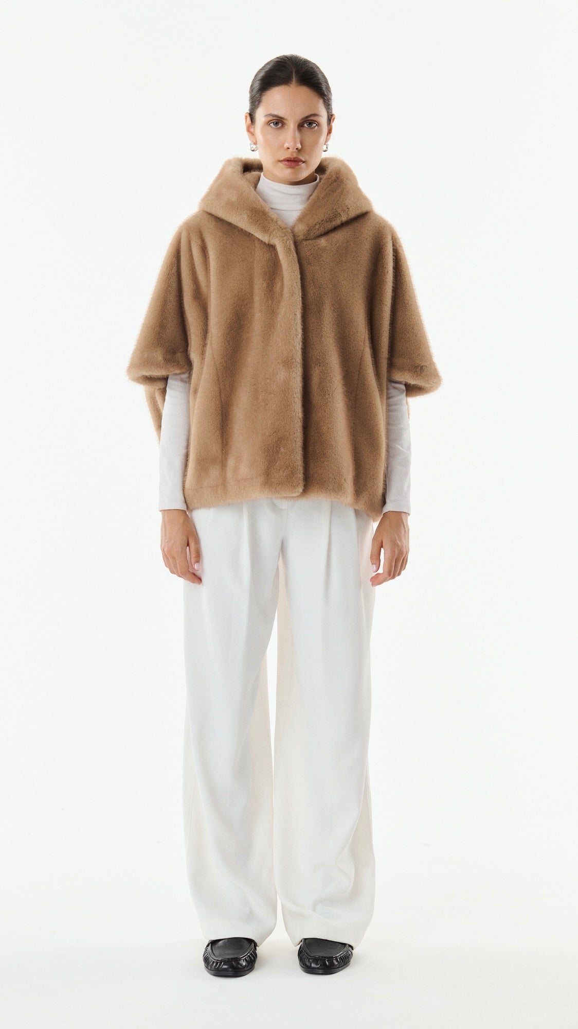 CAPE EN FAUSSE FOURRURE A CAPUCHE POUR FEMME GIOVANNI LEONIE#COLOR_TAUPE