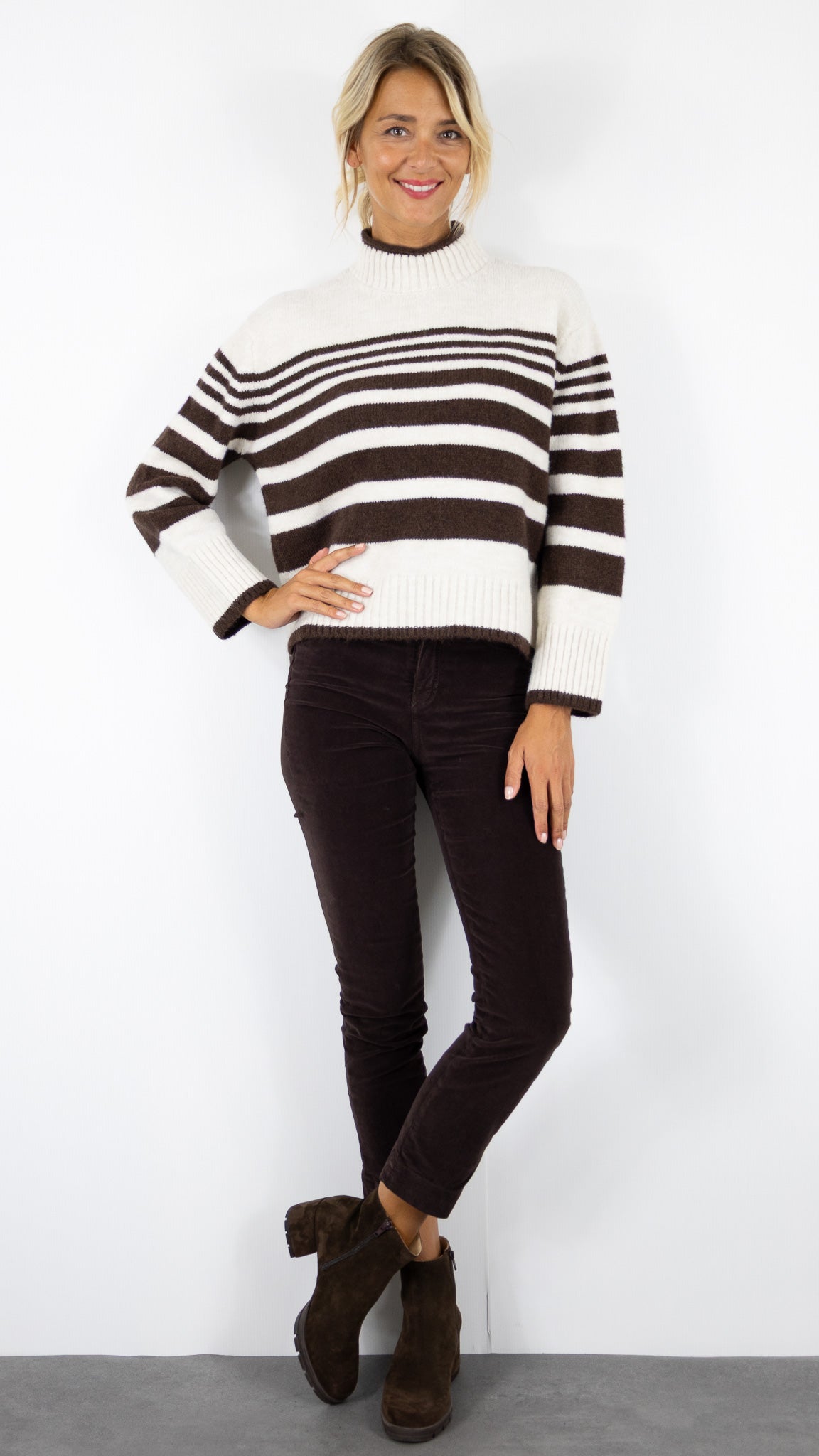 PULL col cheminée raye pour femme AN'GE LERONI#COLOR_RAYE CHOCOLAT