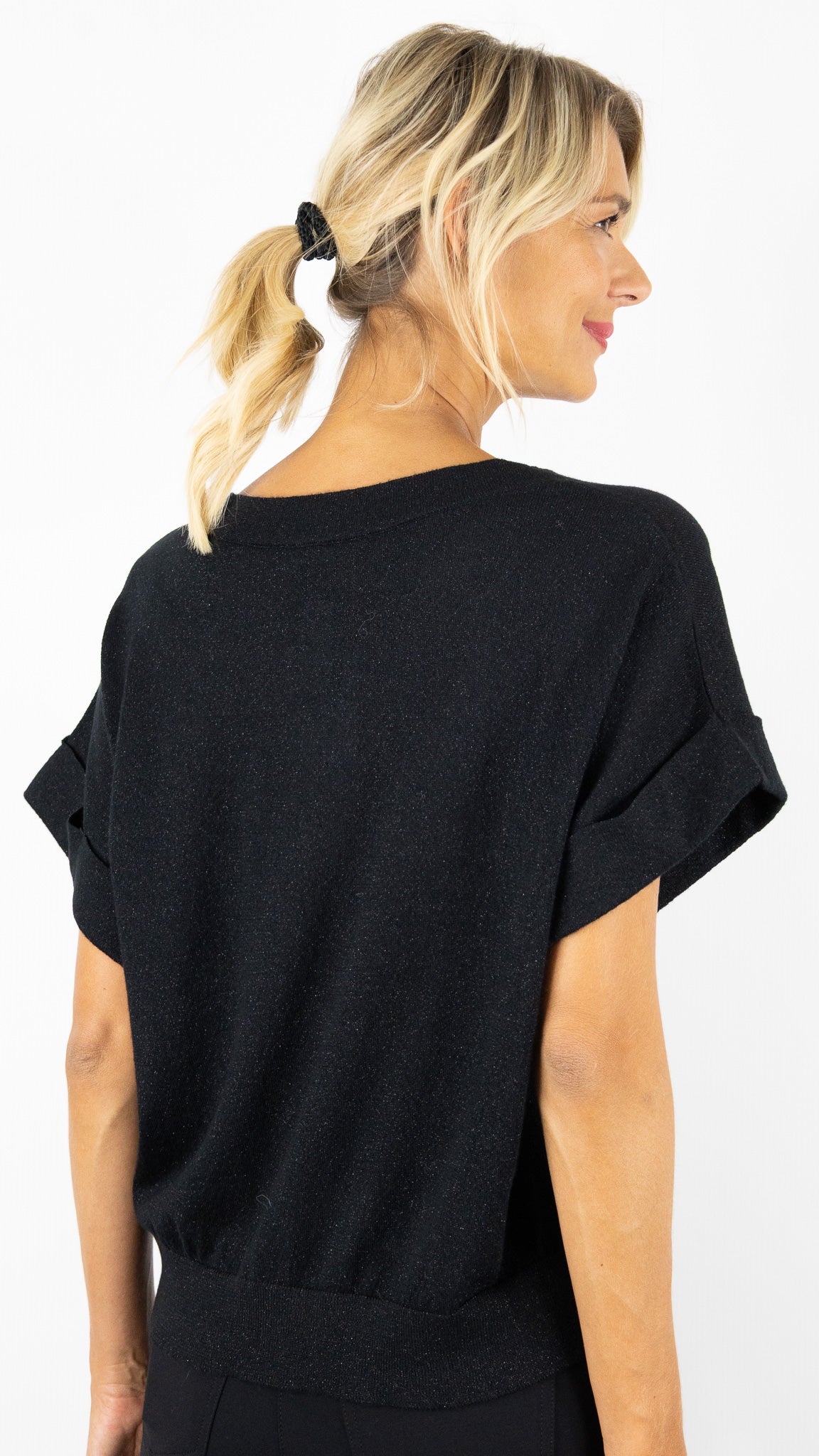 PULL LAME COL ROND MANCHES COURTES POUR FEMME AN'GE LESALOME#COLOR_NOIR