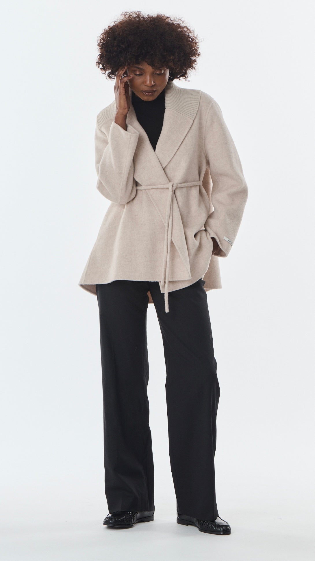 VESTE COL CHALE POUR FEMME EN LAINE GIOVANNI LEXIE#COLOR_GRIS ANTHRACITE