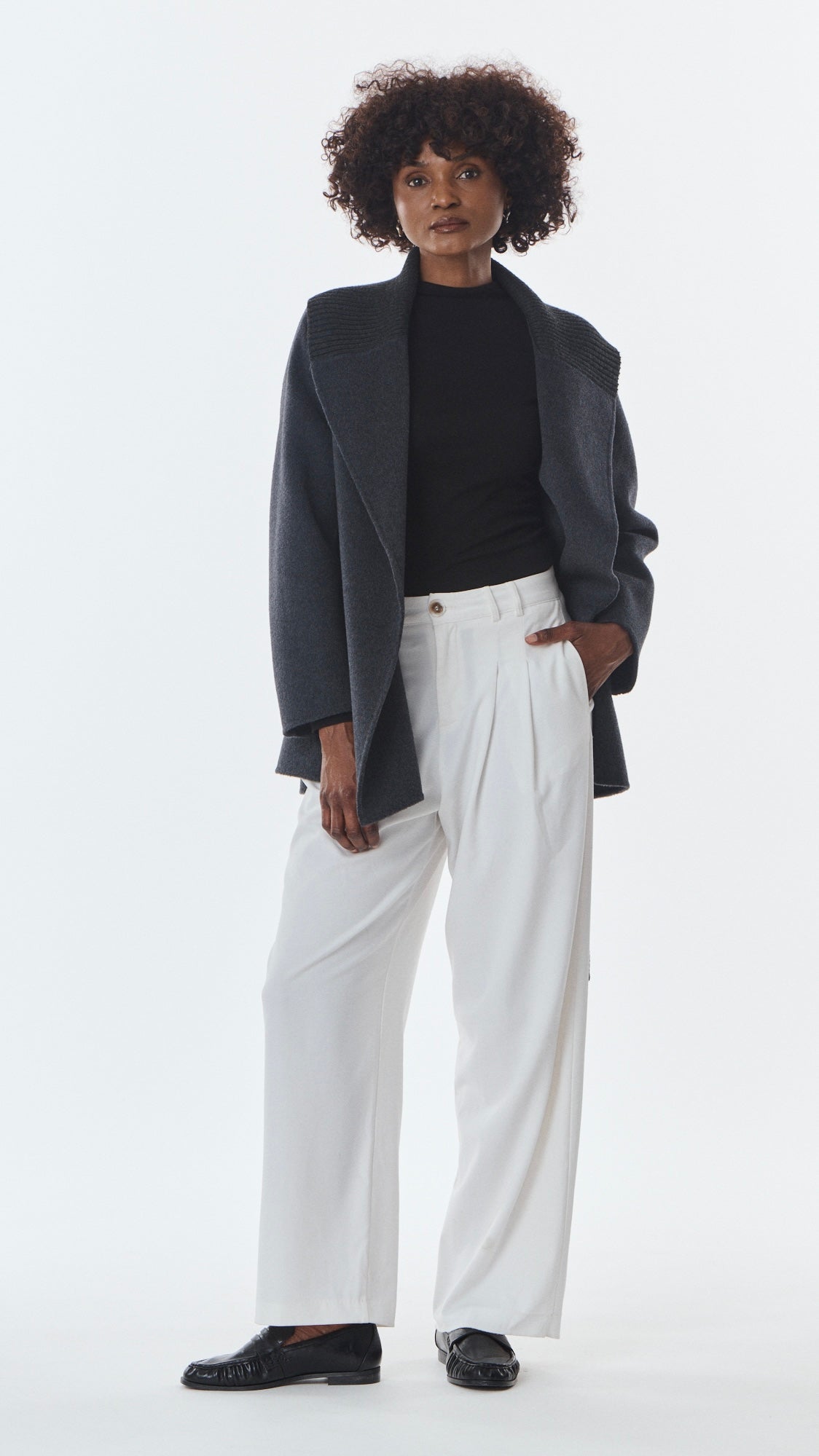 VESTE COL CHALE POUR FEMME EN LAINE GIOVANNI LEXIE#COLOR_GRIS ANTHRACITE