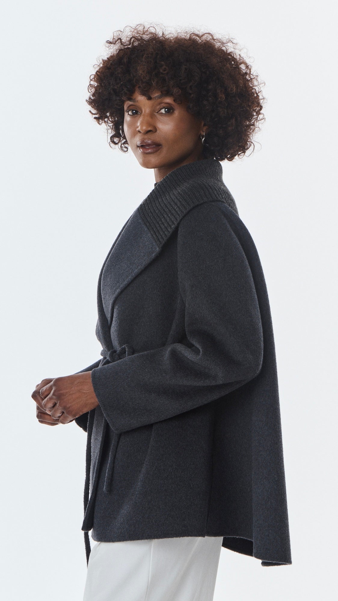 VESTE COL CHALE POUR FEMME EN LAINE GIOVANNI LEXIE#COLOR_GRIS ANTHRACITE