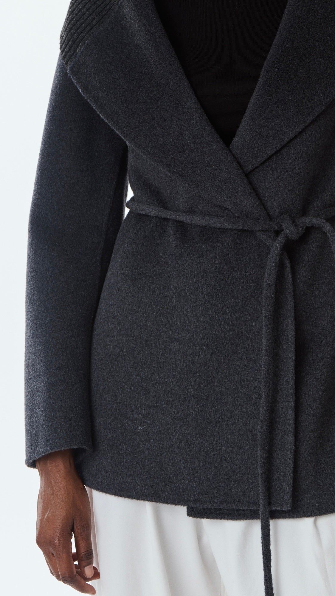 VESTE COL CHALE POUR FEMME EN LAINE GIOVANNI LEXIE#COLOR_GRIS ANTHRACITE