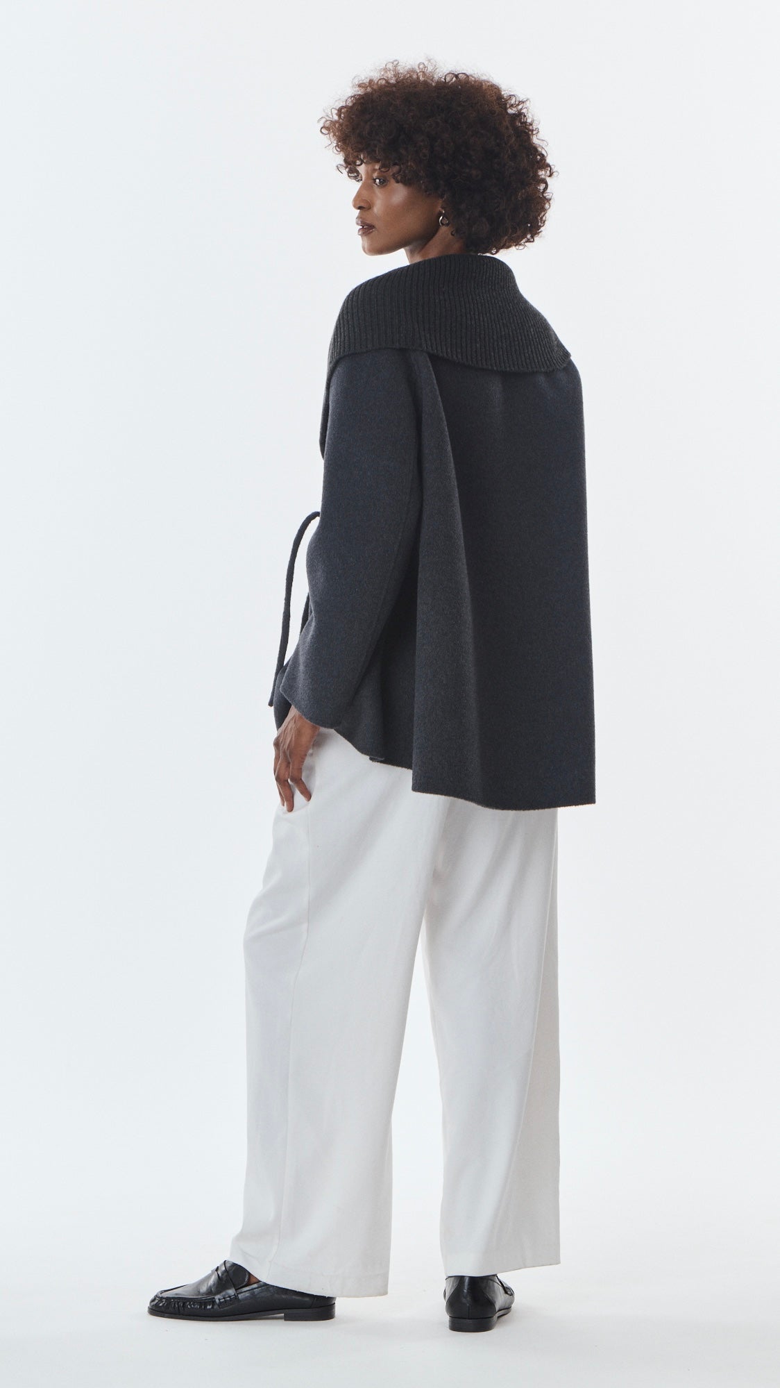 VESTE COL CHALE POUR FEMME EN LAINE GIOVANNI LEXIE#COLOR_GRIS ANTHRACITE