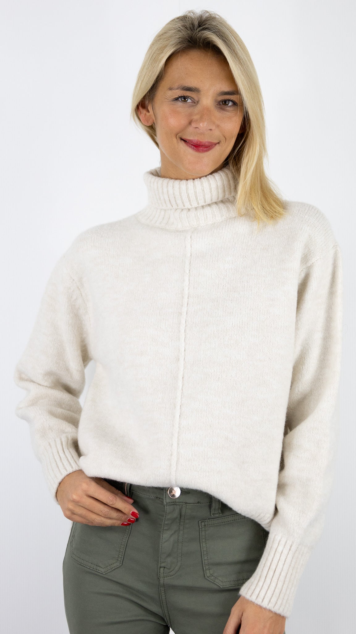 PULL AMPLE COL ROULE ECRU AN'GE LIPY#COLOR_ECRU