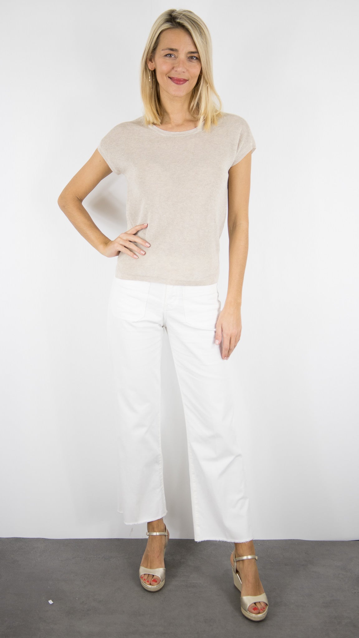 TEE-SHIRT PULL FEMME MANCHES COURTES EN LUREX LIXIA GERARD DAREL BEIGE