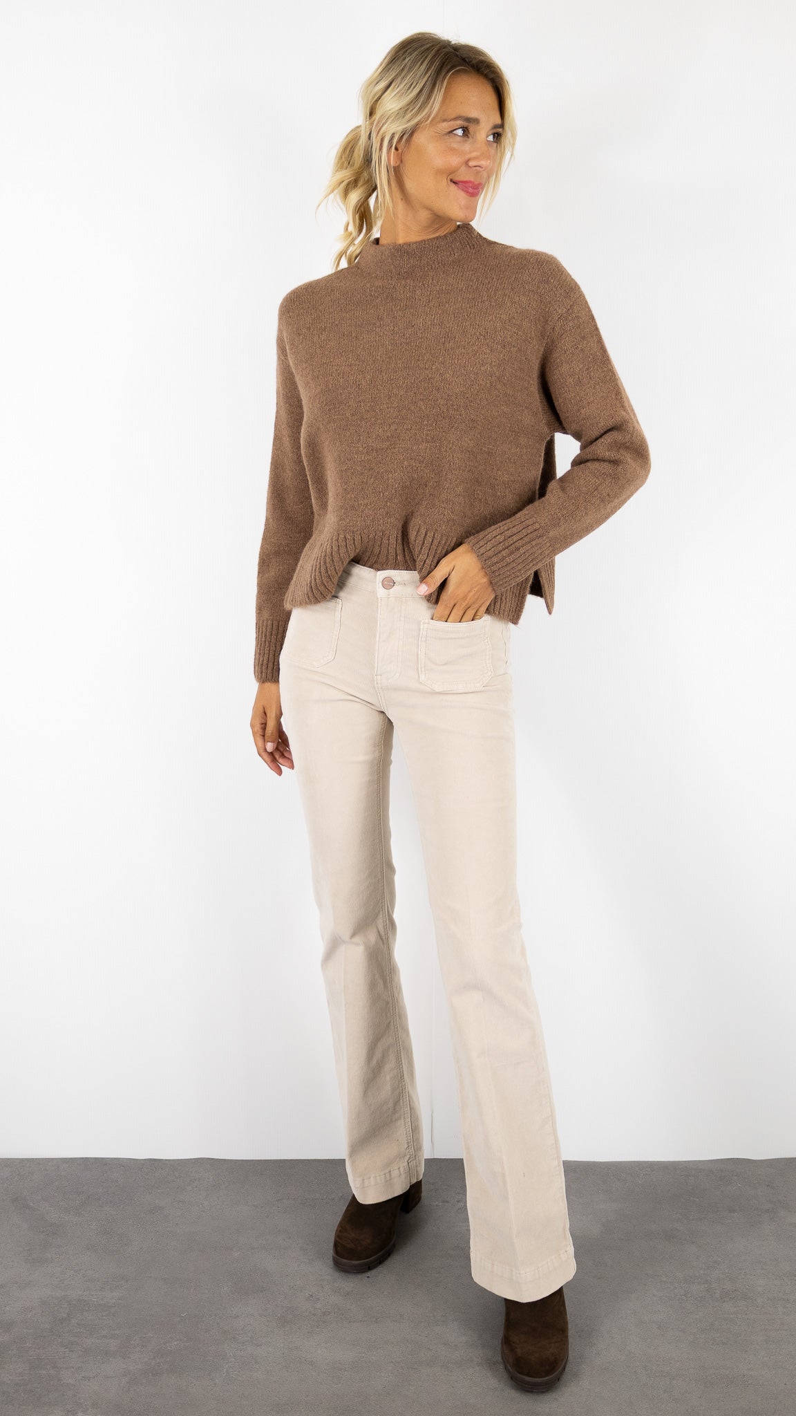 PULL EPAIS COL ROND FEMME AN'GE LORENA#COLOR_MARRON GLACE