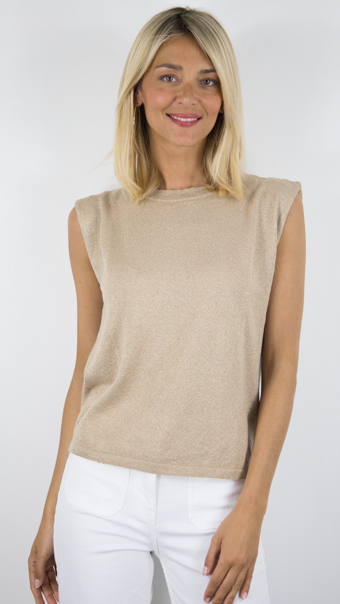 PULL SANS MANCHES LUREX COL ROND FEMME AN'GE LENATI#COLOR_SABLE