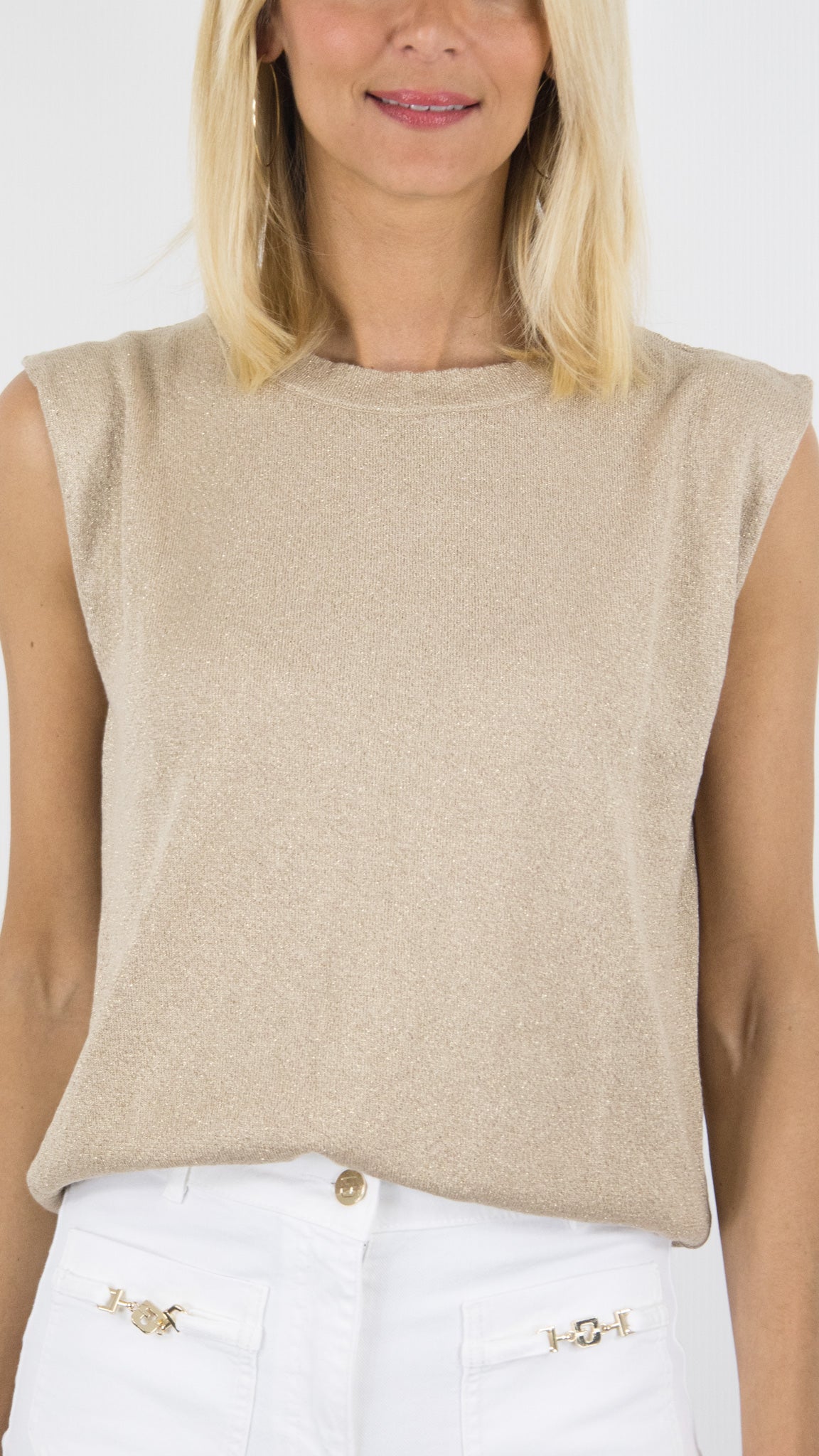 PULL SANS MANCHES LUREX COL ROND FEMME AN'GE LENATI#COLOR_SABLE