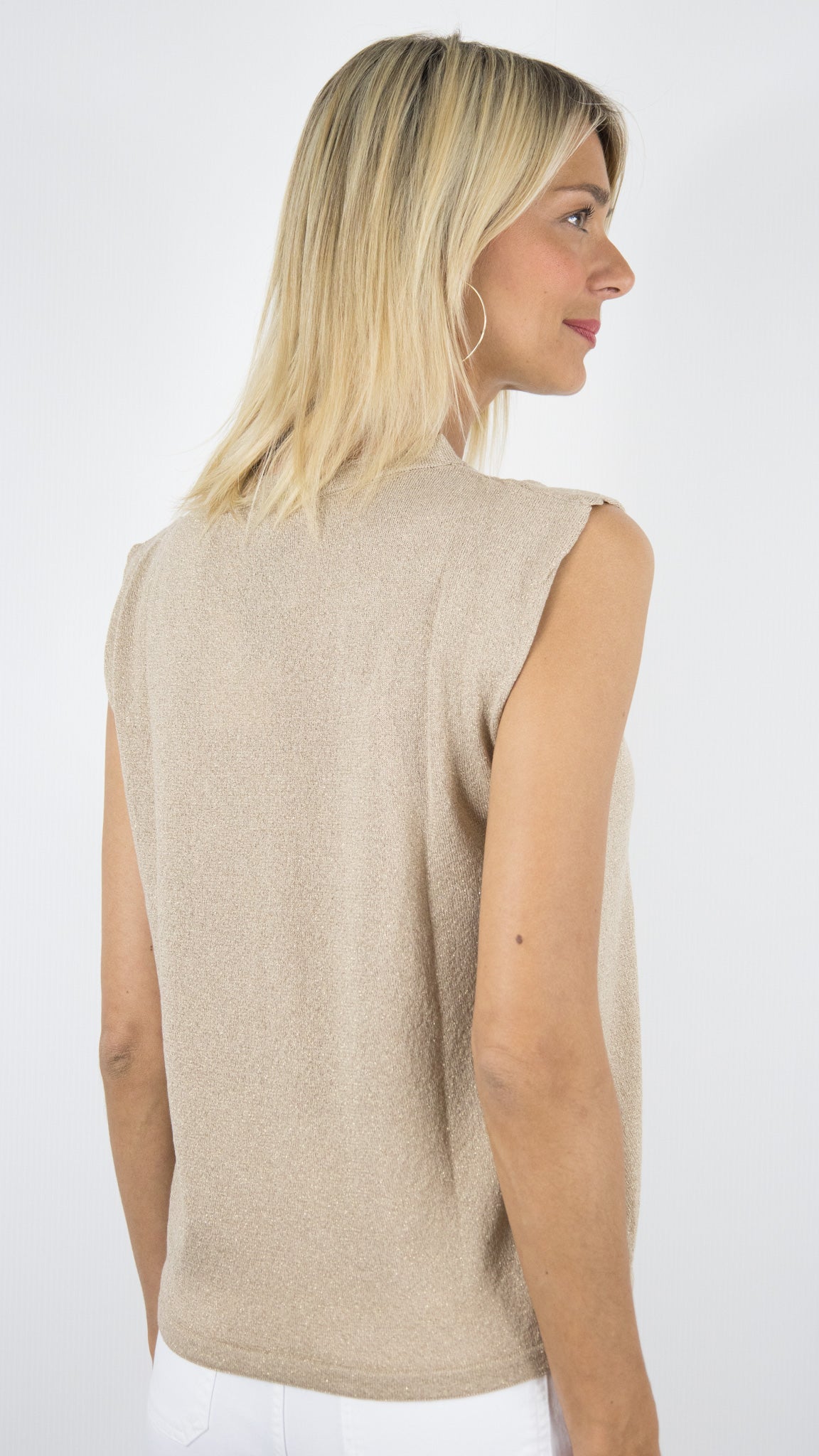 PULL SANS MANCHES LUREX COL ROND FEMME AN'GE LENATI#COLOR_SABLE