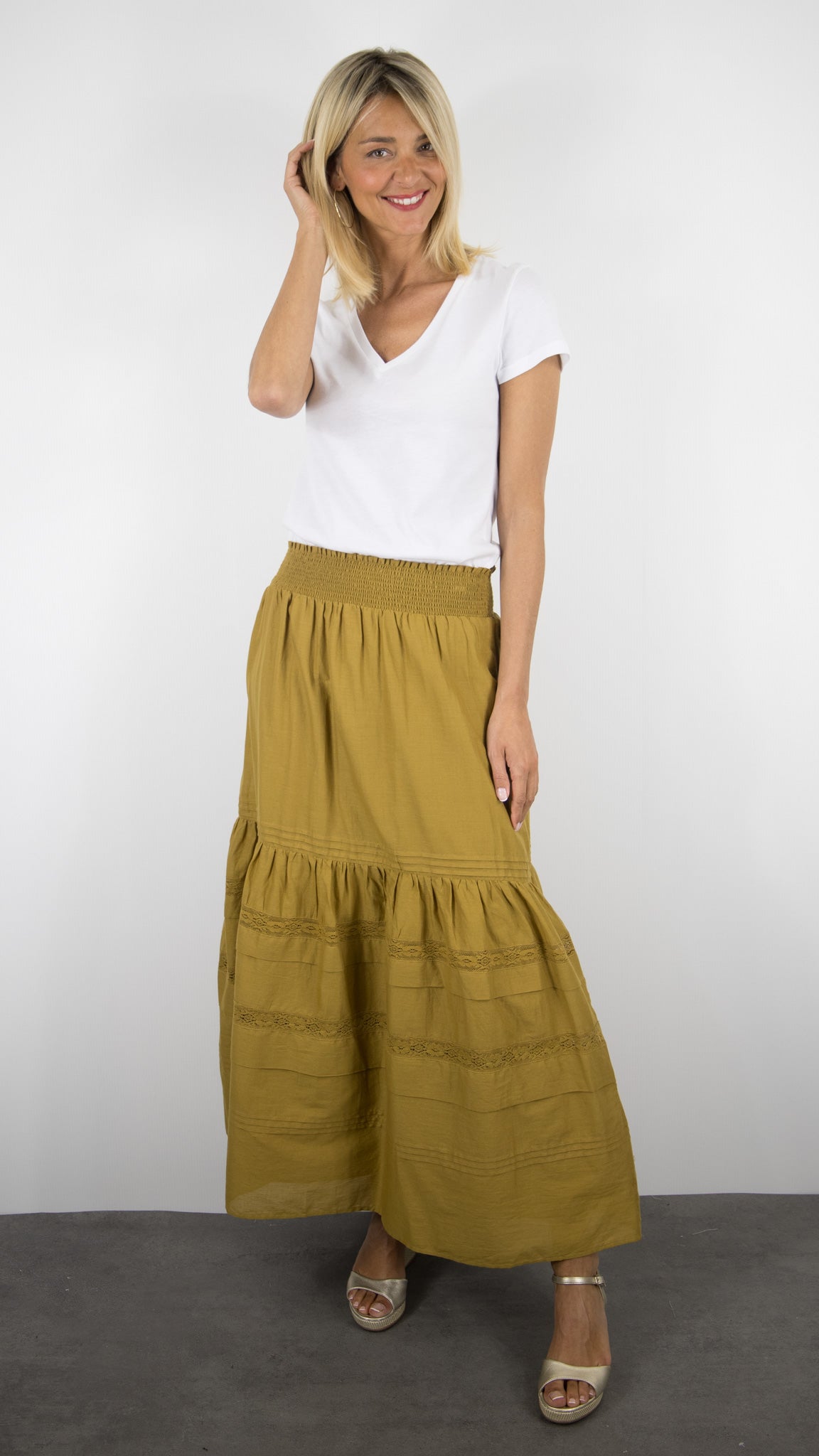 JUPON LONG BRODE EN CCOTON POUR FEMME DES PETITS HAUTS TESSIE#COLOR_MOUSSE