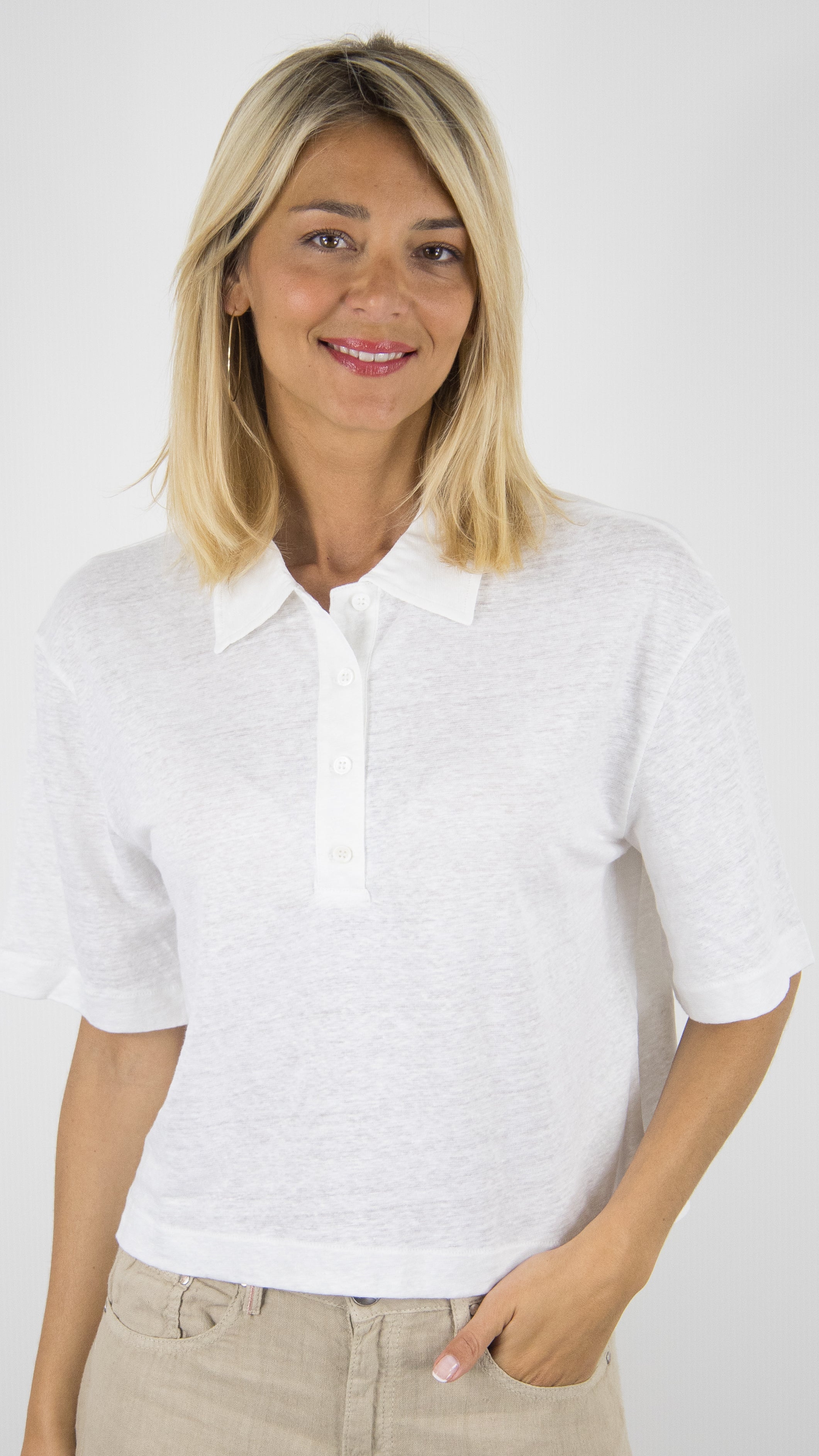 POLO MAJESTIC EN LIN COURT #COLOR_001/BLANC