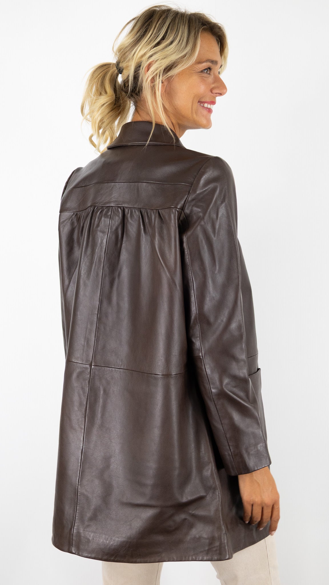 MANTEAU 3/4 EN CUIR D'AGNEAU MARRON BA&SH MADDIE