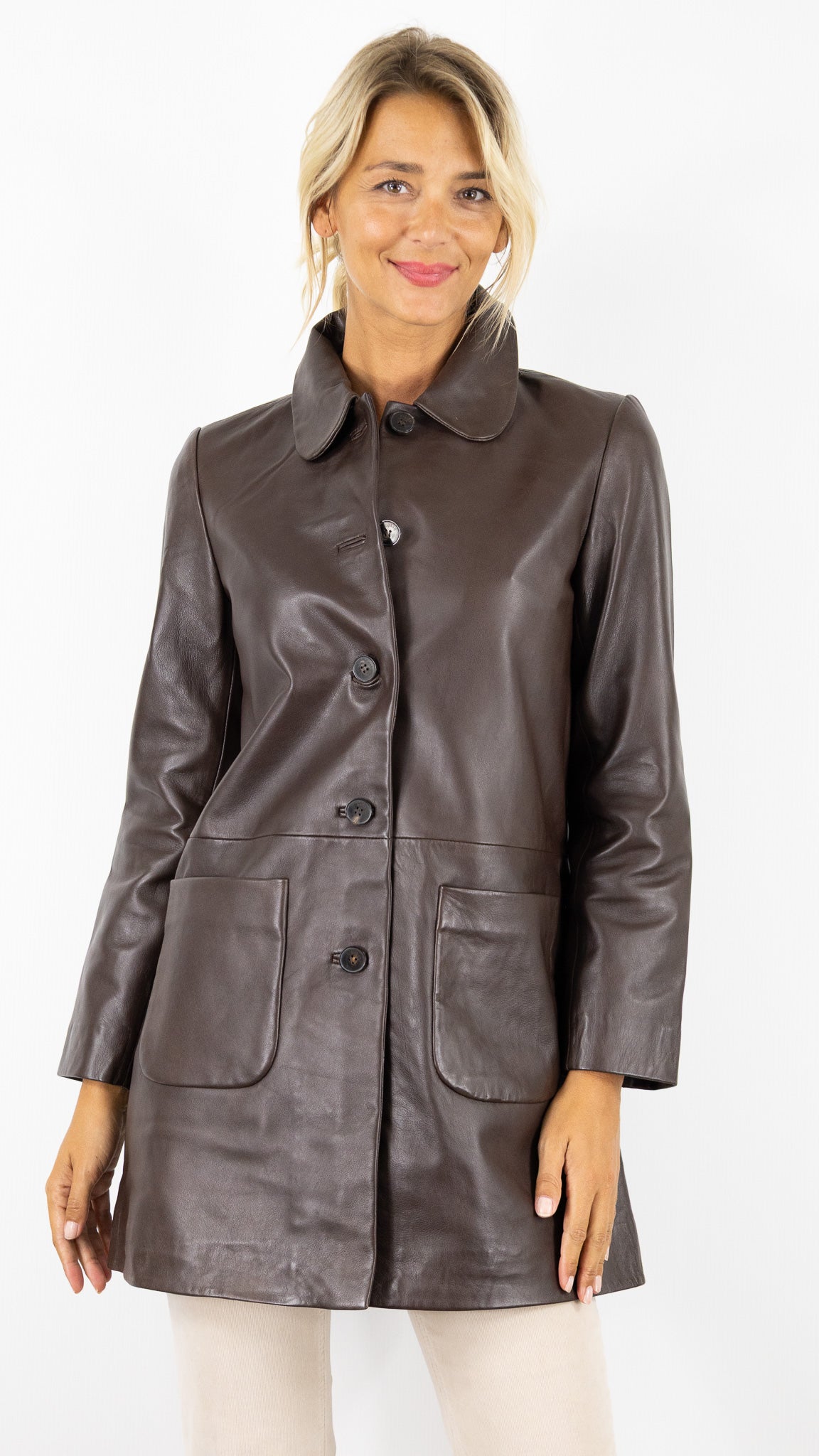 MANTEAU 3/4 EN CUIR D'AGNEAU MARRON BA&SH MADDIE