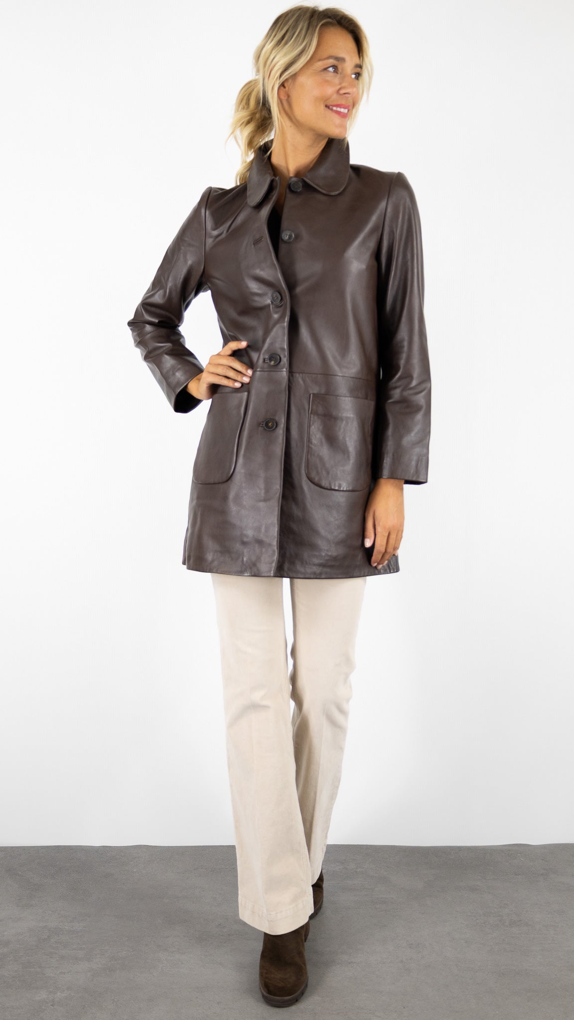 MANTEAU 3/4 EN CUIR D'AGNEAU MARRON BA&SH MADDIE