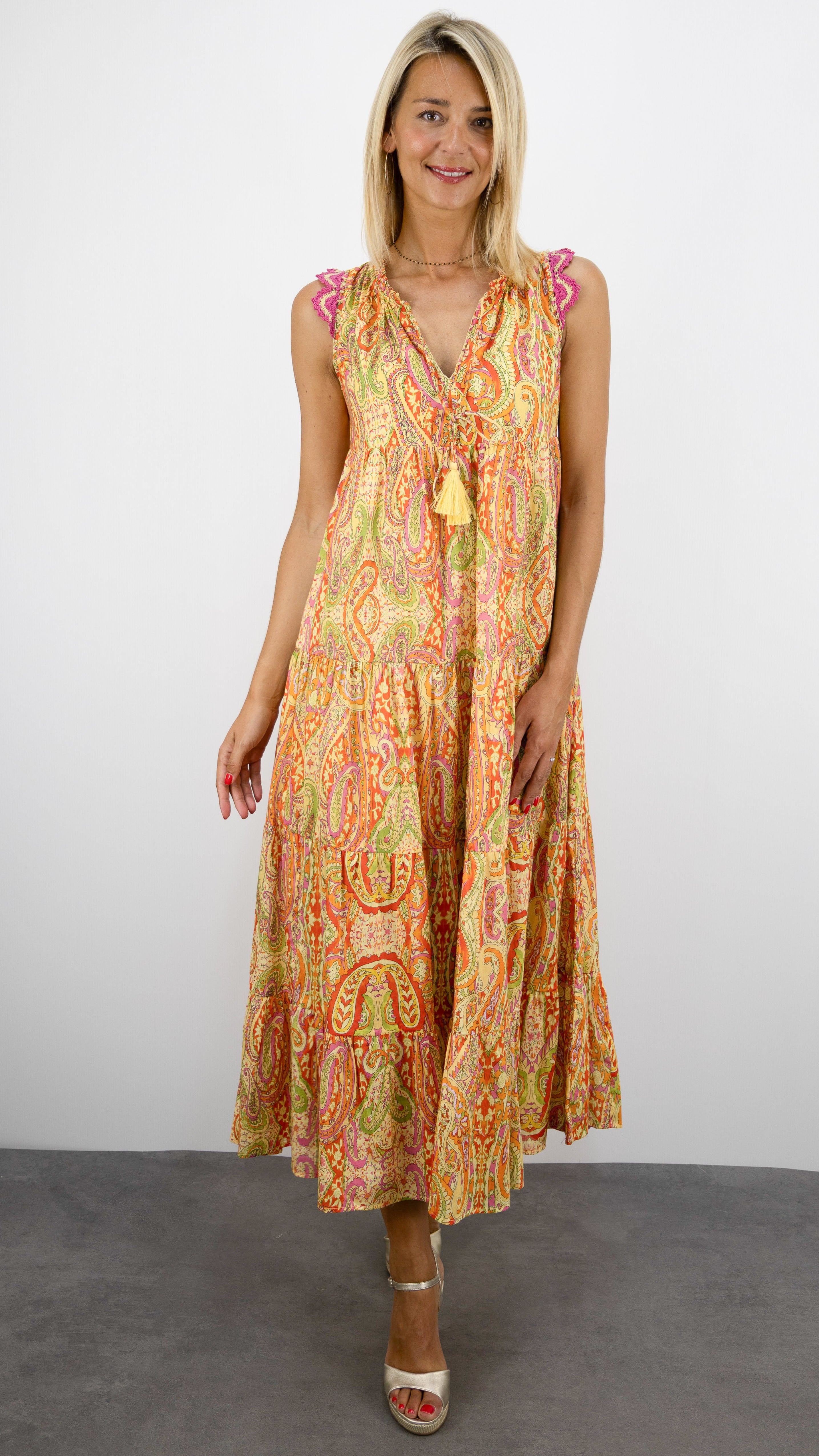 ROBE LONGUE IMPRIMEE EN COTON GOA MALAGA#COLOR_5002/SAFRAN