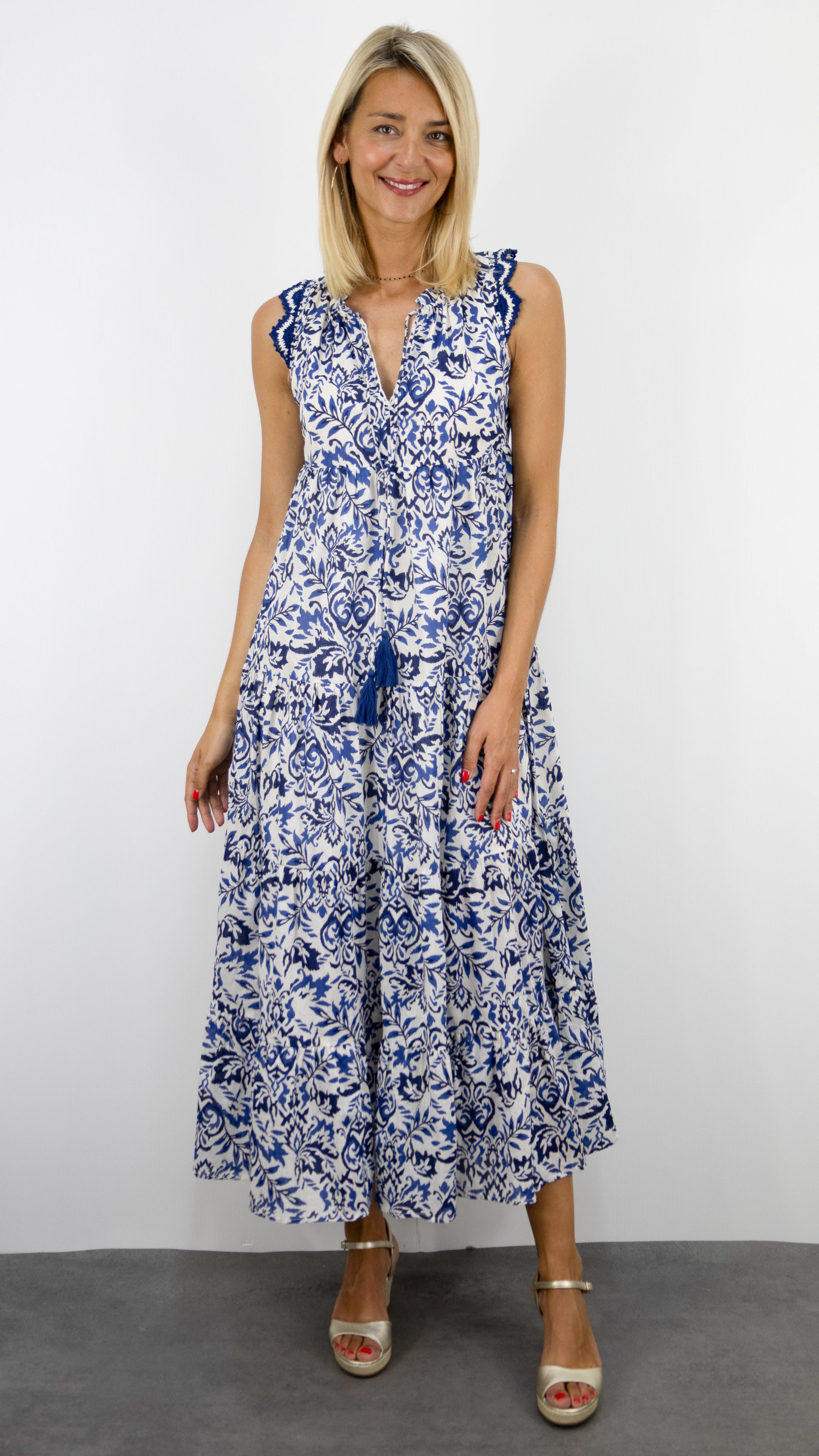ROBE LONGUE IMPRIMEE EN COTON GOA MALAGA#COLOR_NAVY
