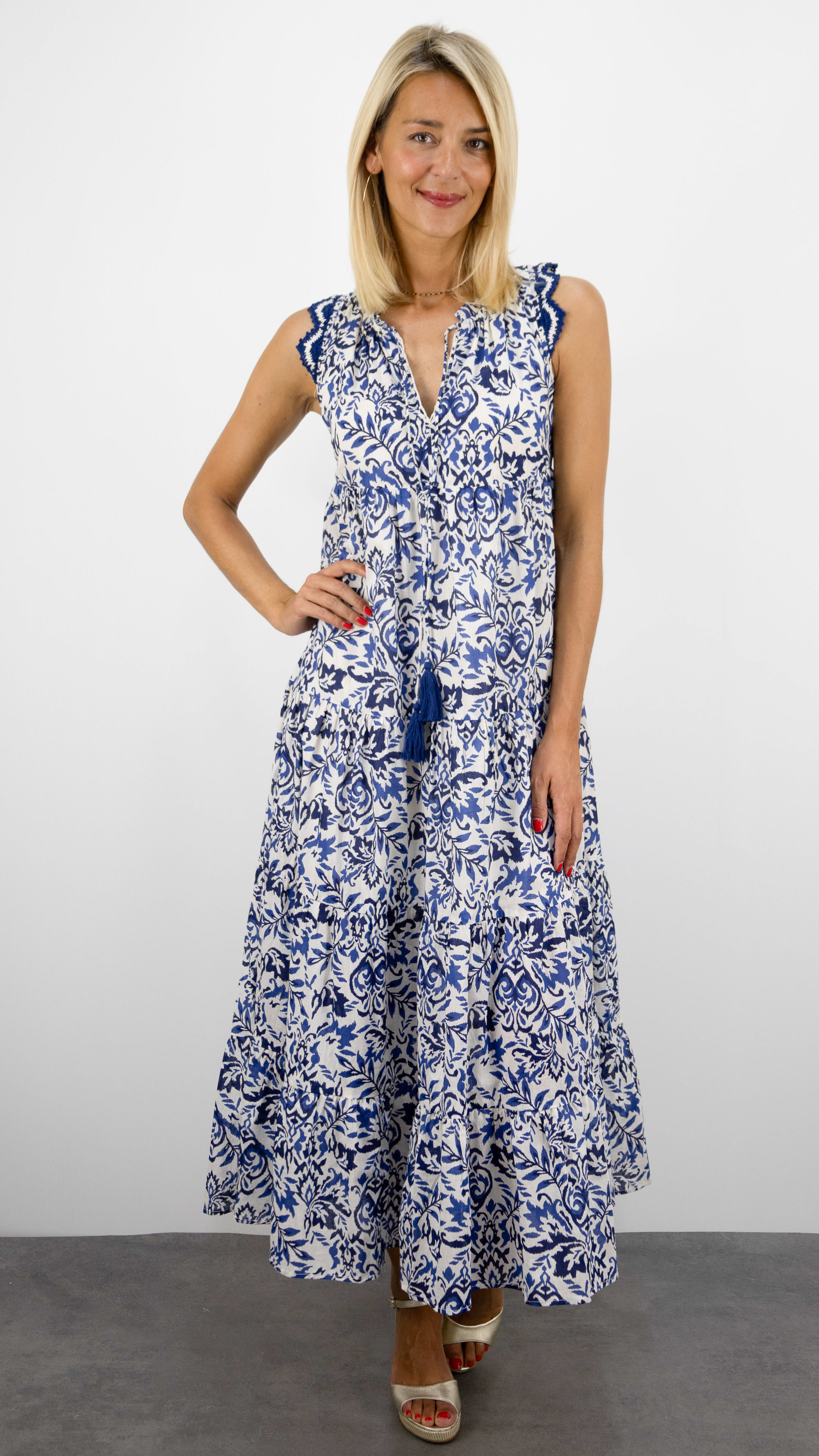 ROBE LONGUE IMPRIMEE EN COTON GOA MALAGA#COLOR_NAVY