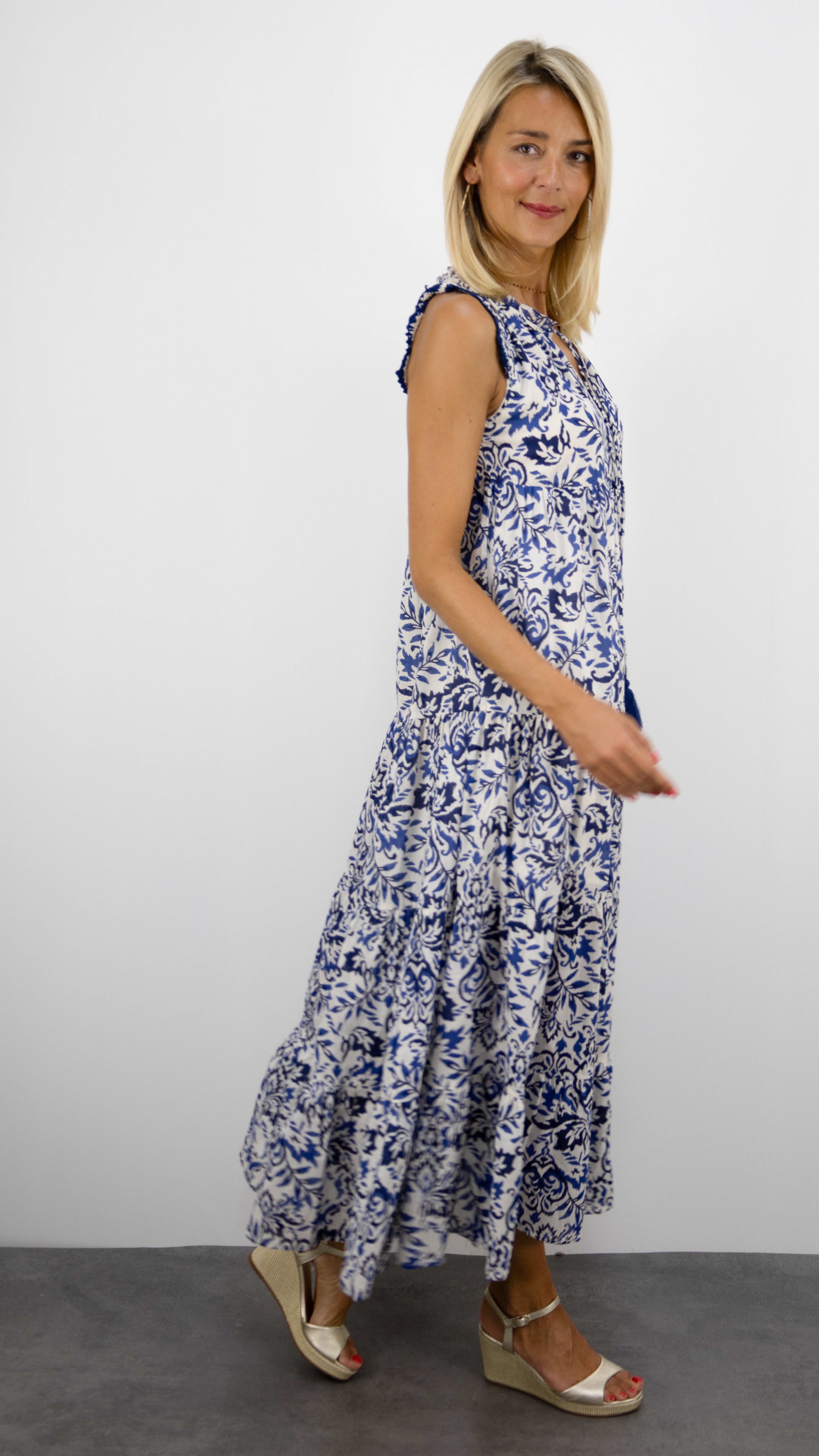 ROBE LONGUE IMPRIMEE EN COTON GOA MALAGA#COLOR_NAVY