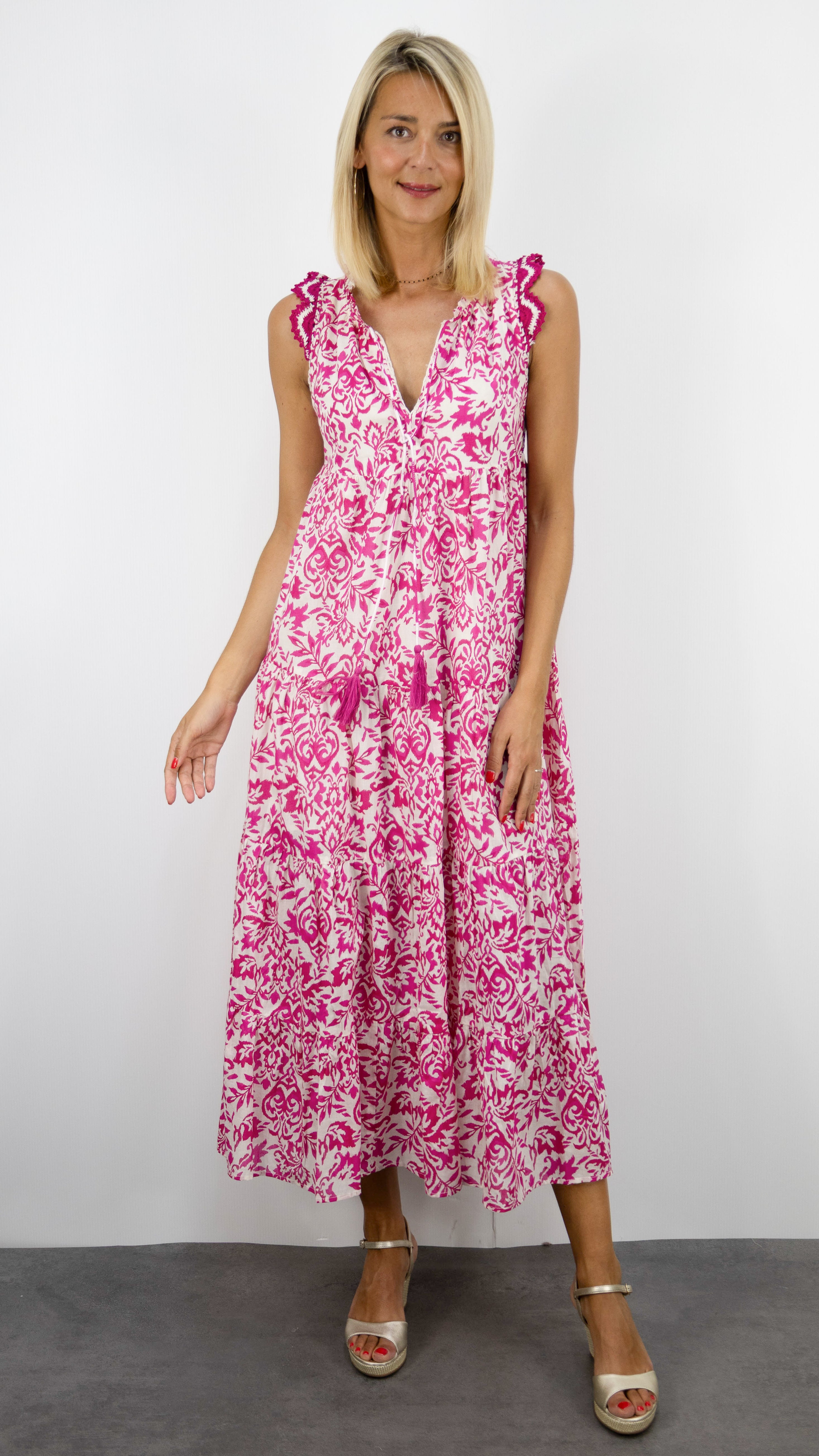ROBE LONGUE IMPRIMEE EN COTON GOA MALAGA#COLOR_ROSE