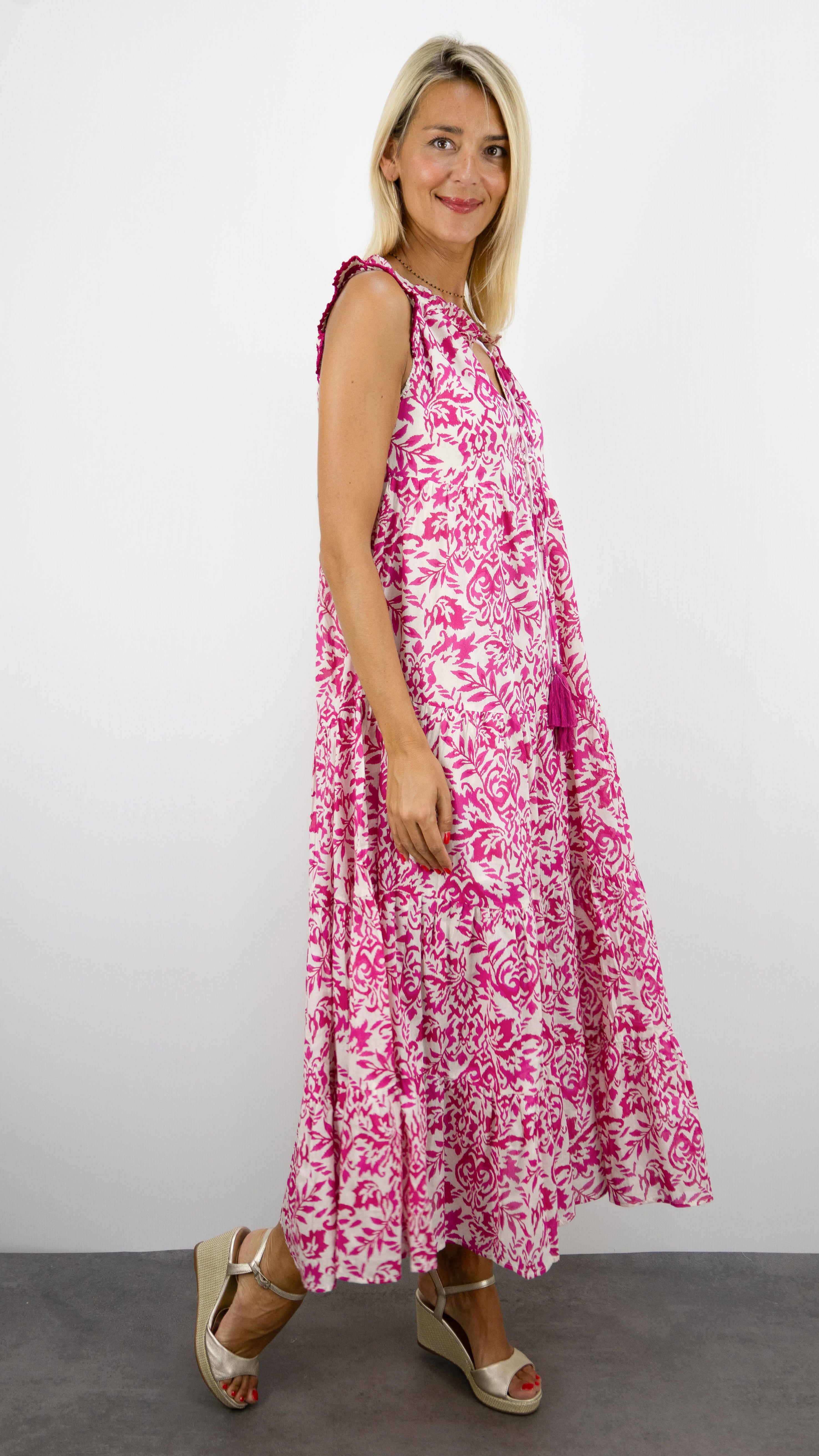ROBE LONGUE IMPRIMEE EN COTON GOA MALAGA#COLOR_ROSE