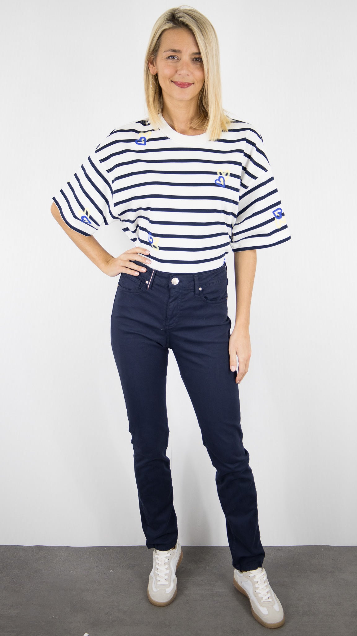 PANTALON DROIT EN COTON POUR FEMME SLOW MALO DRILL PES#COLOR_NAVY/MARINE