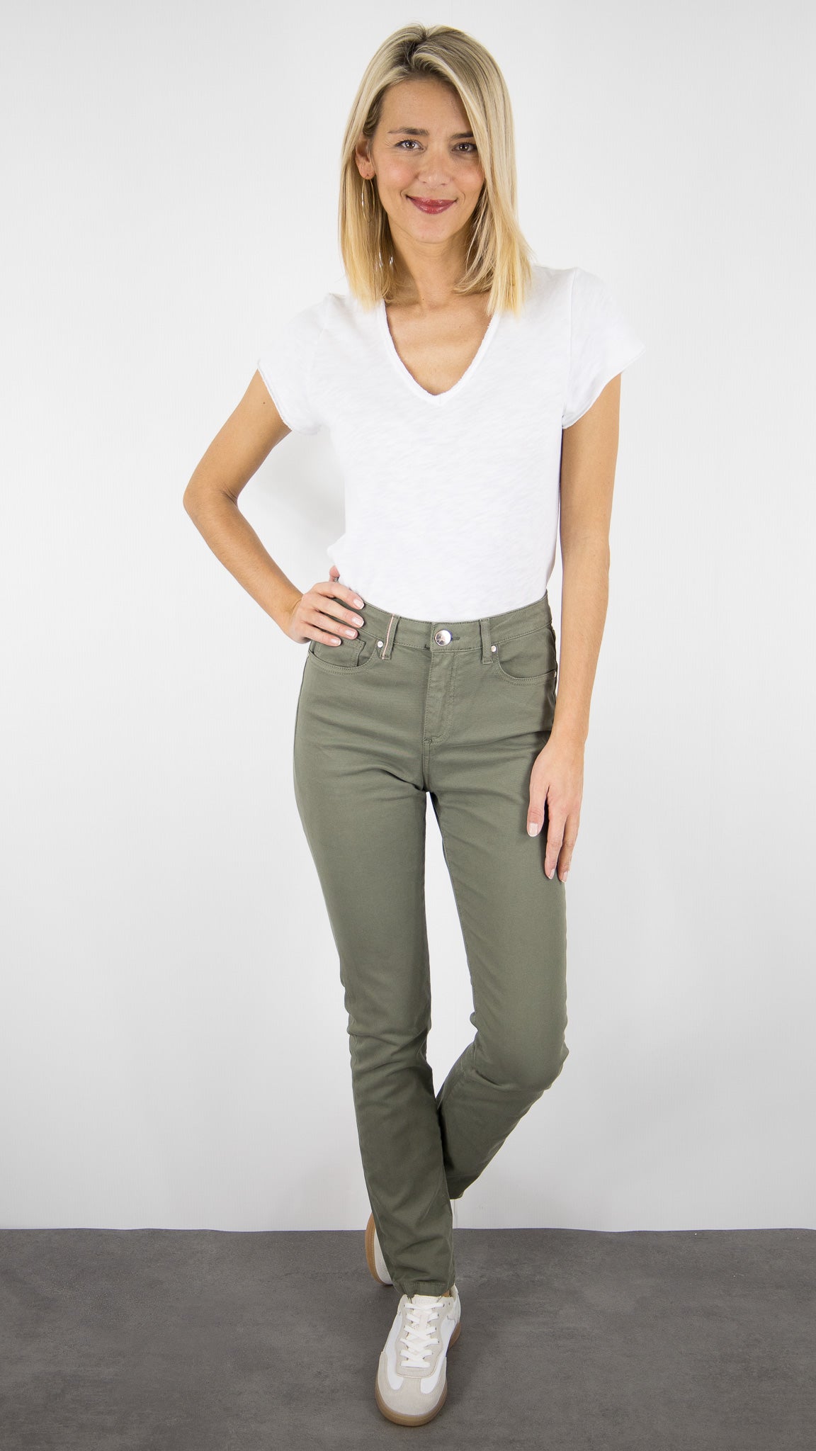 PANTALON DROIT EN COTON POUR FEMME SLOW MALO DRILL PES#COLOR_SAFARI/KAKI
