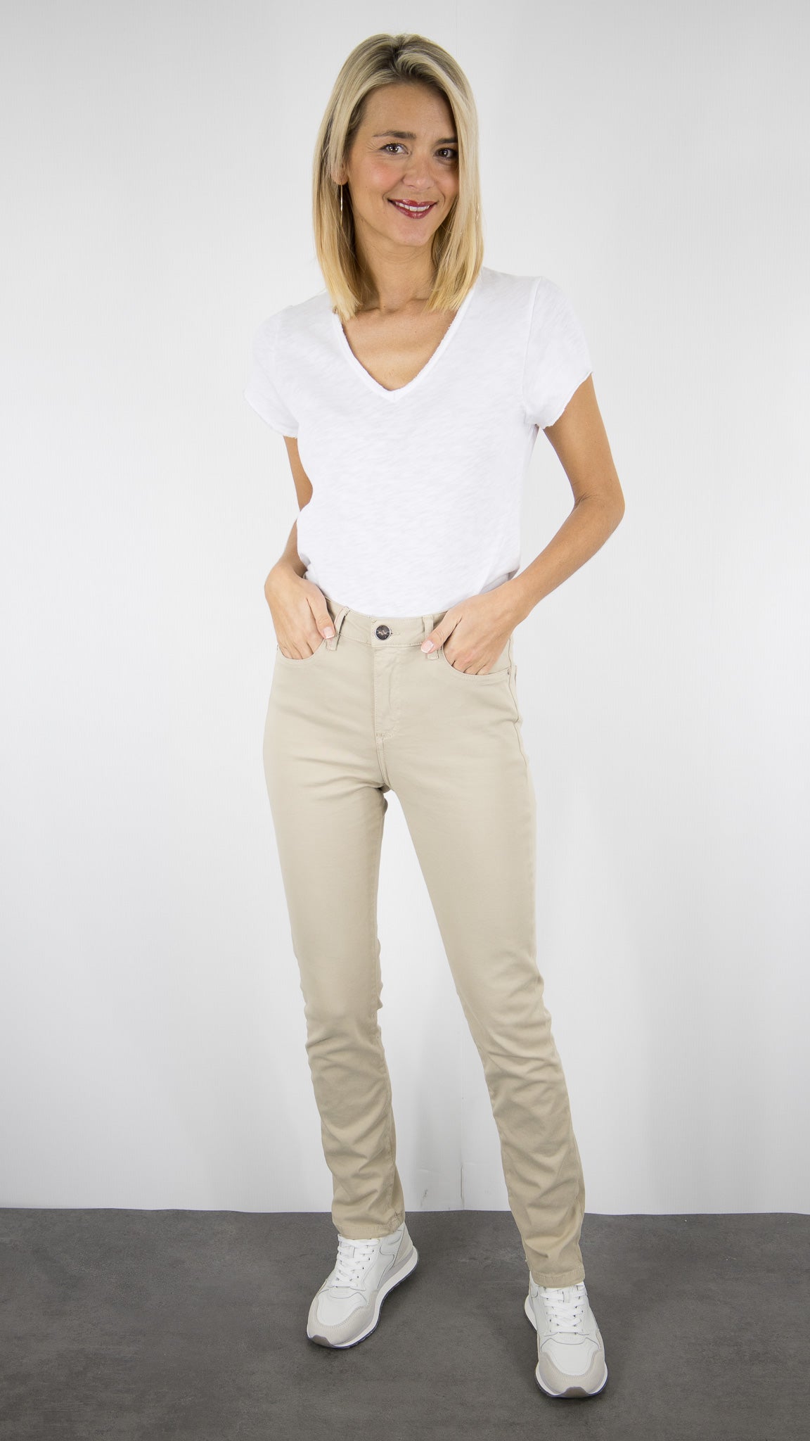 PANTALON DROIT EN COTON POUR FEMME SLOW MALO DRILL PES#COLOR_SAHARA/BEIGE