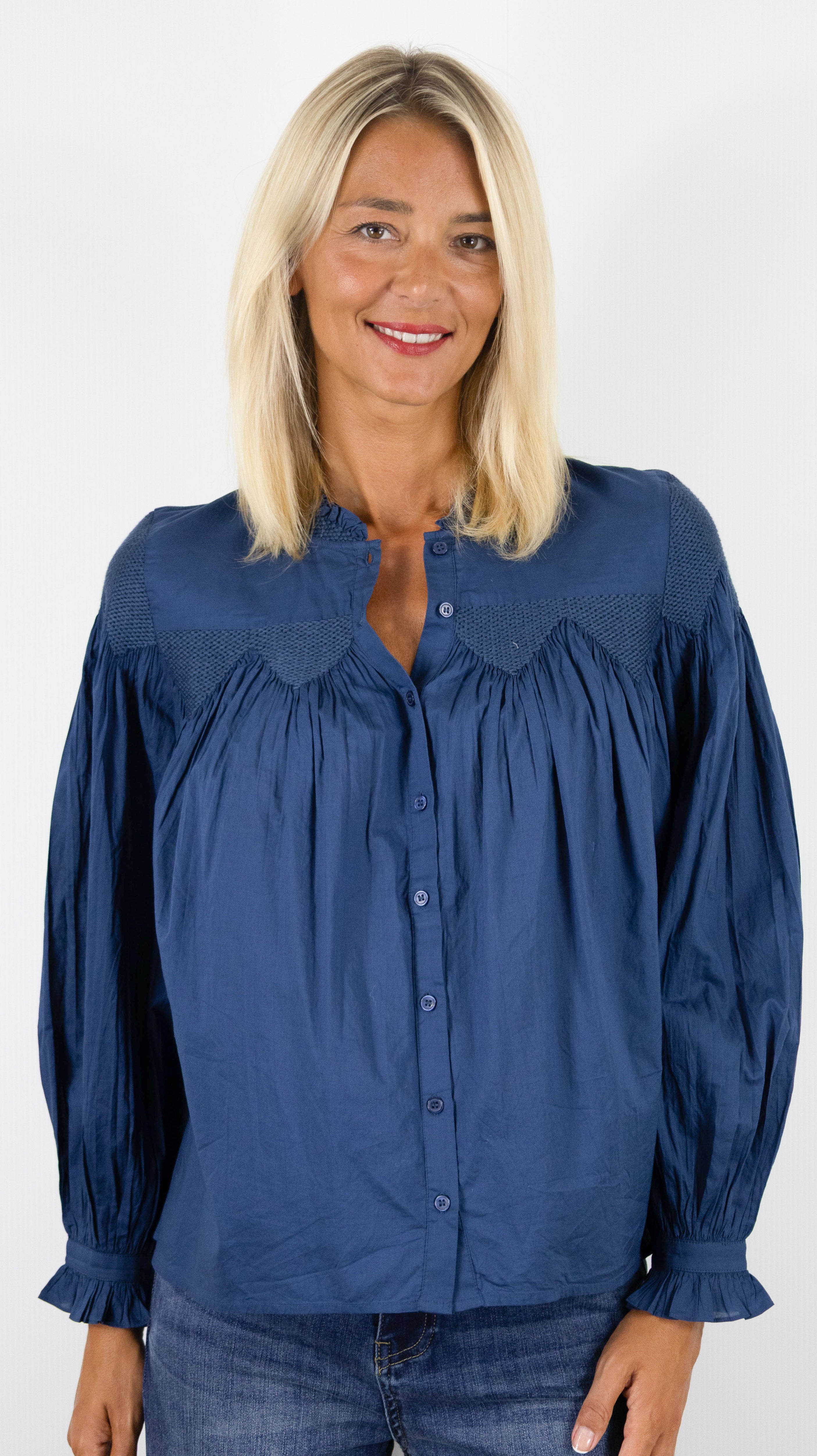 BLOUSE AMPLE BRODEE POUR FEMME BA&SH TONIA#COLOR_BLEU