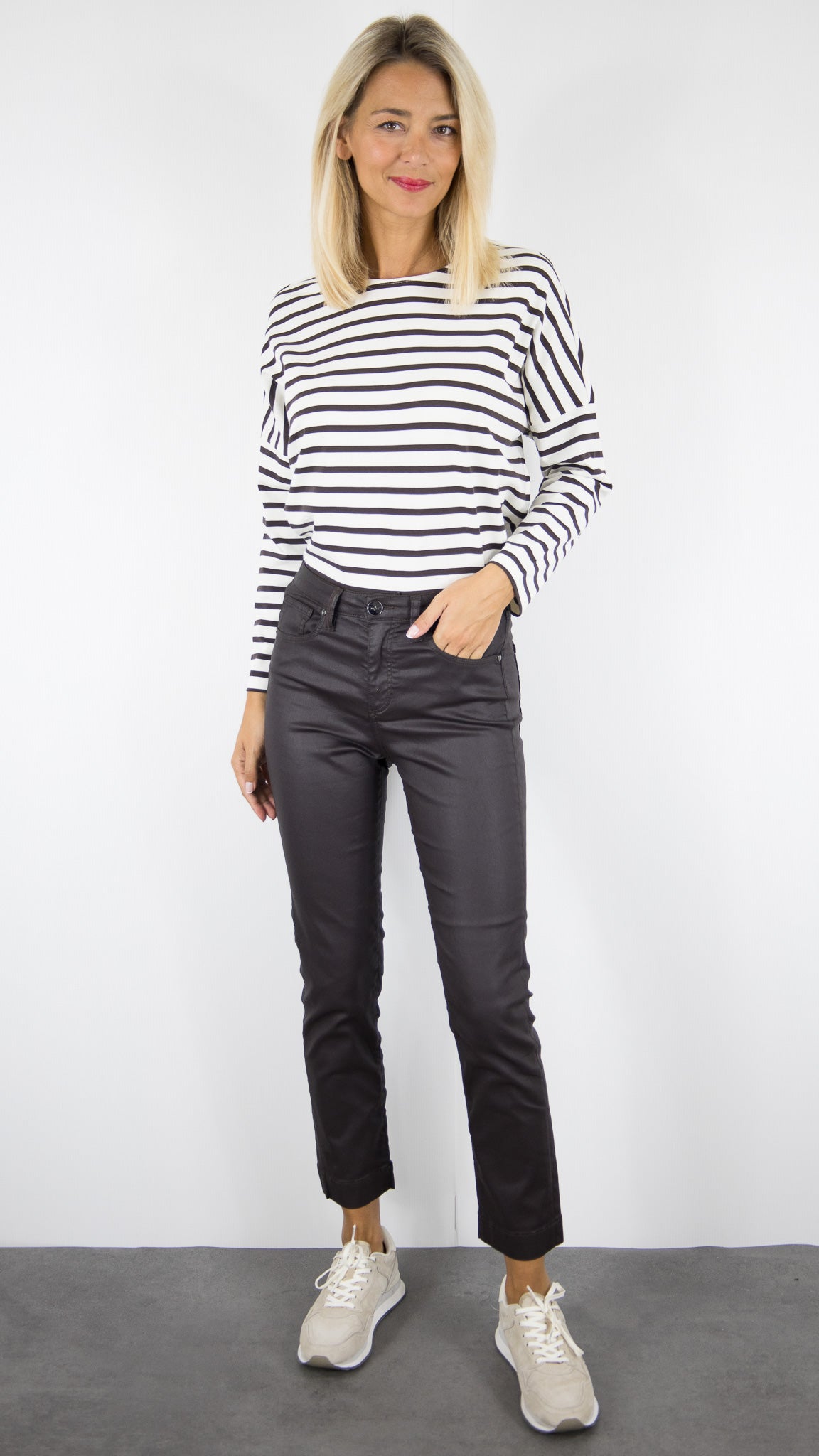 PANTALON SLIM ENDUIT POUR FEMME MARRON ISLOW MARIN WAXSATEEN