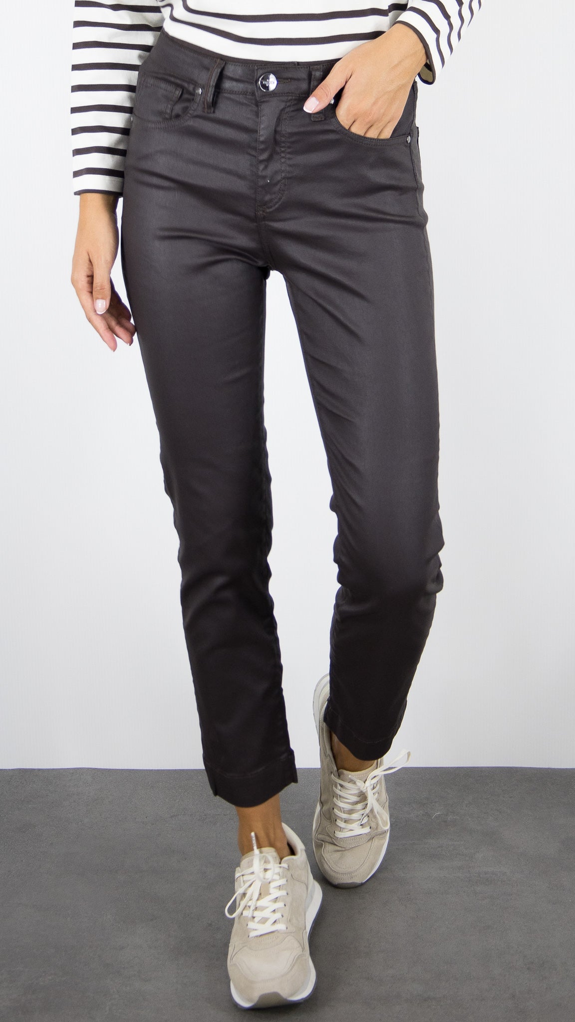 PANTALON SLIM ENDUIT POUR FEMME MARRON ISLOW MARIN WAXSATEEN