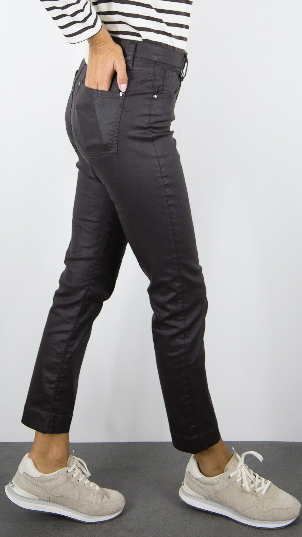 PANTALON SLIM ENDUIT POUR FEMME MARRON ISLOW MARIN WAXSATEEN