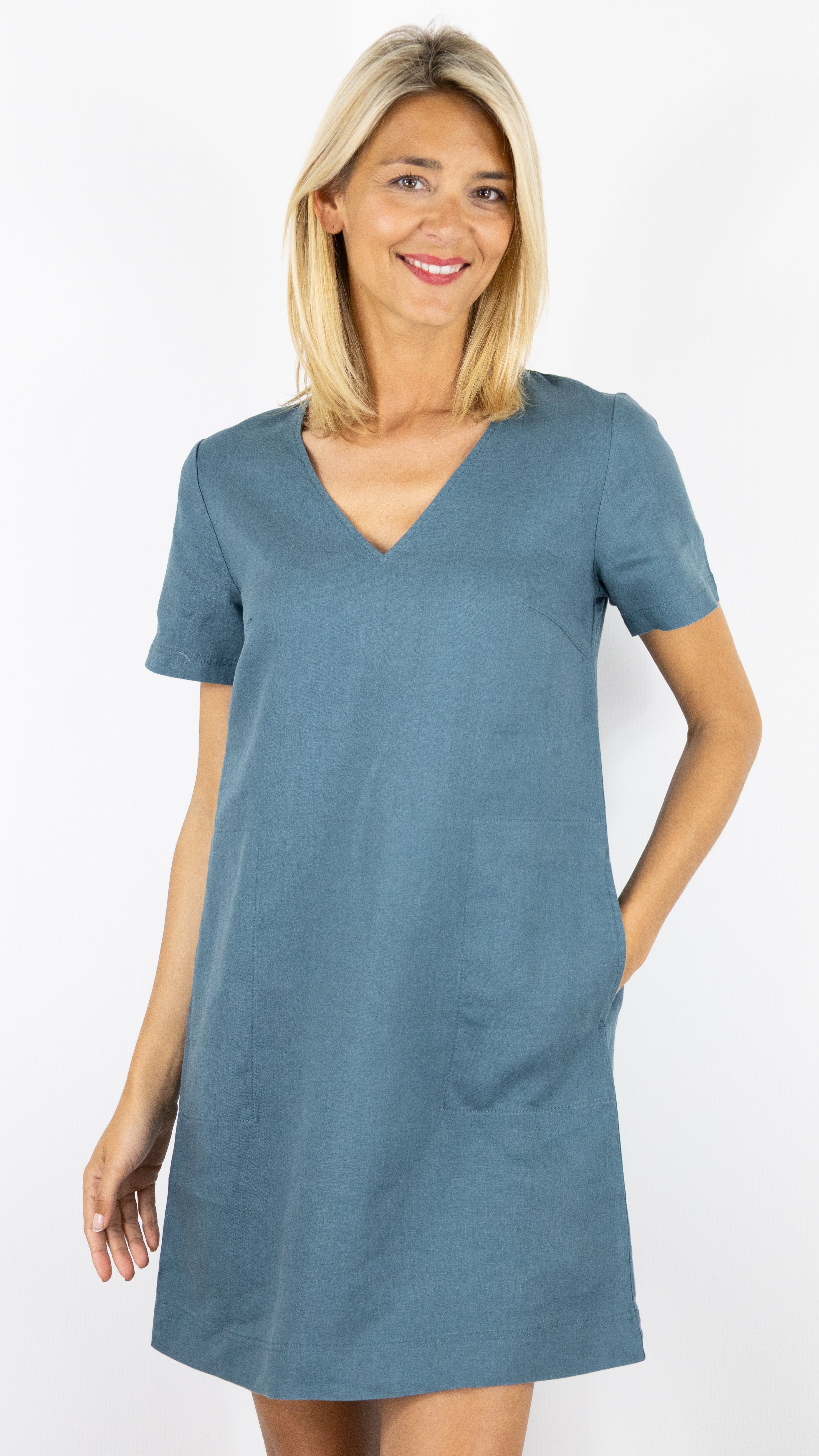 ROBE EN LIN MANCHES COURTES BENSIMON MARTINE#COLOR_CREPUSCULE/ARDOISE