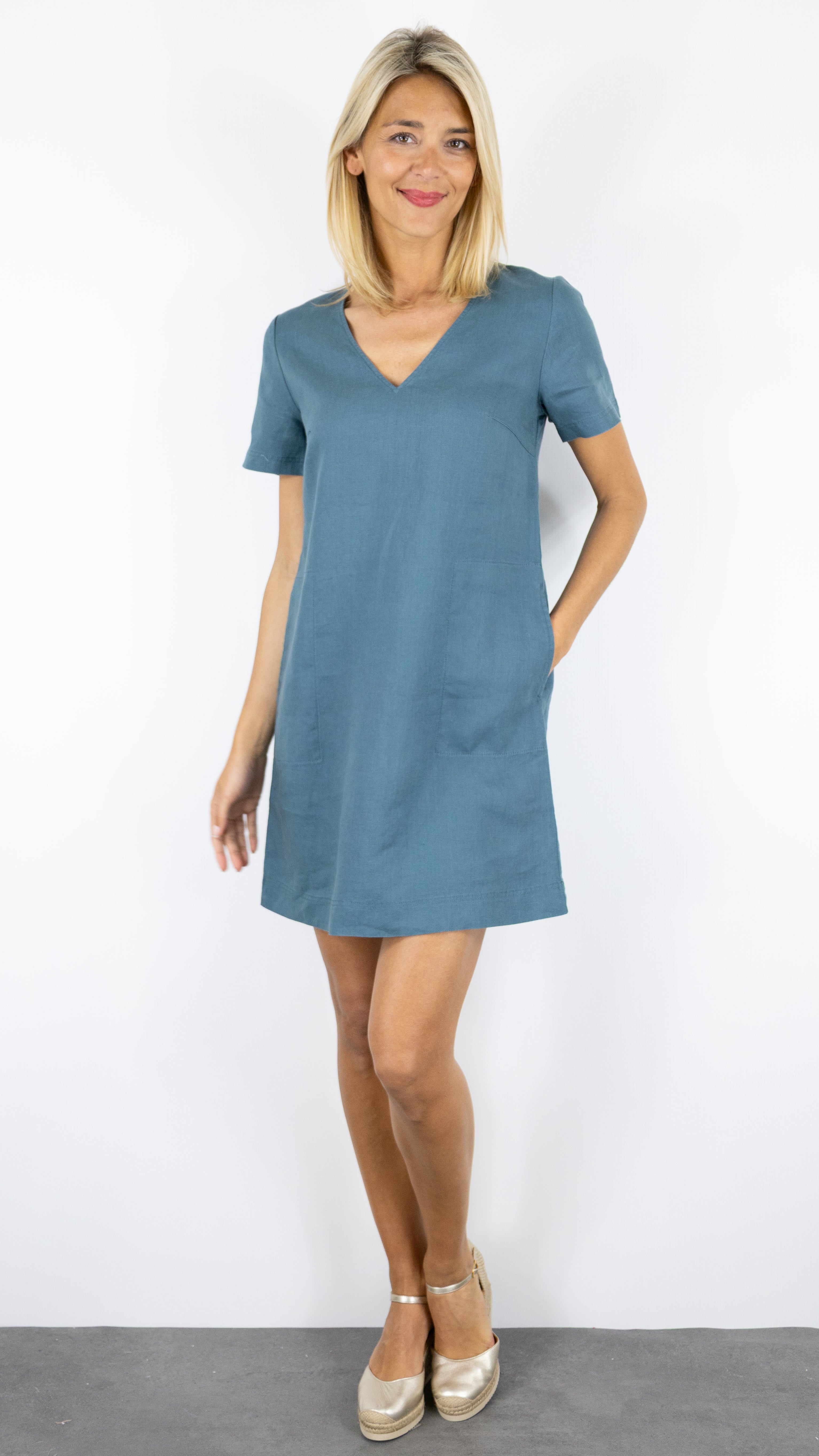 ROBE EN LIN MANCHES COURTES BENSIMON MARTINE#COLOR_CREPUSCULE/ARDOISE